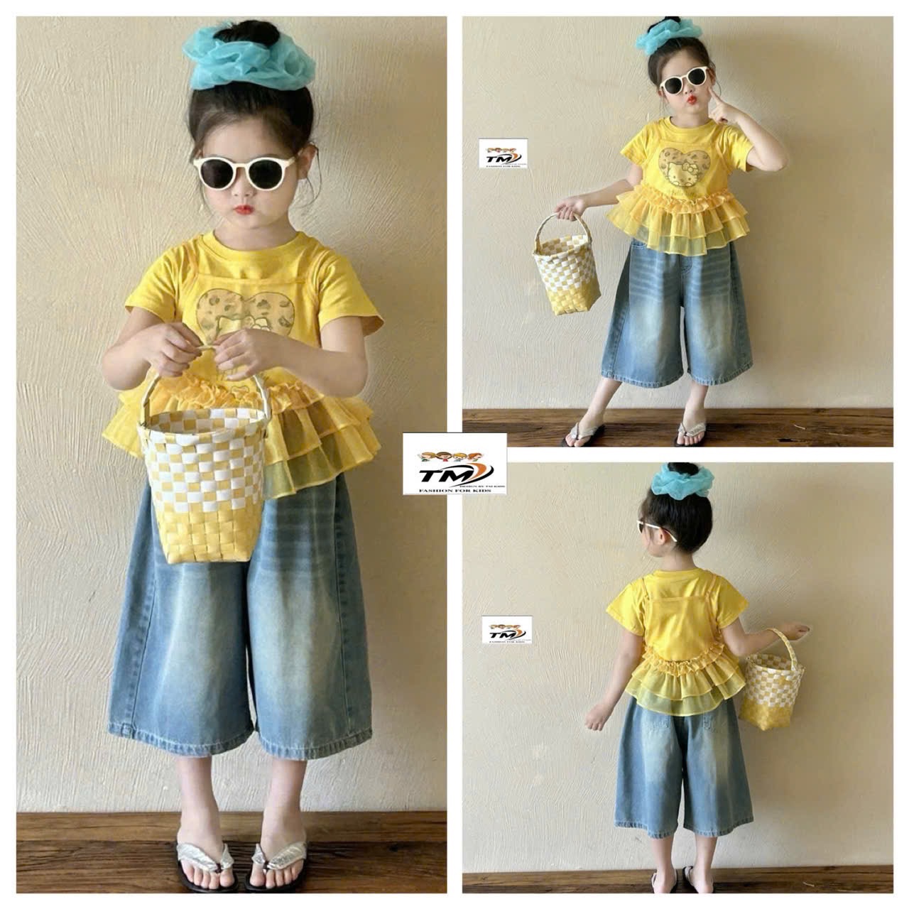 Sét áo kitty quần bò lỡ bé gái tm