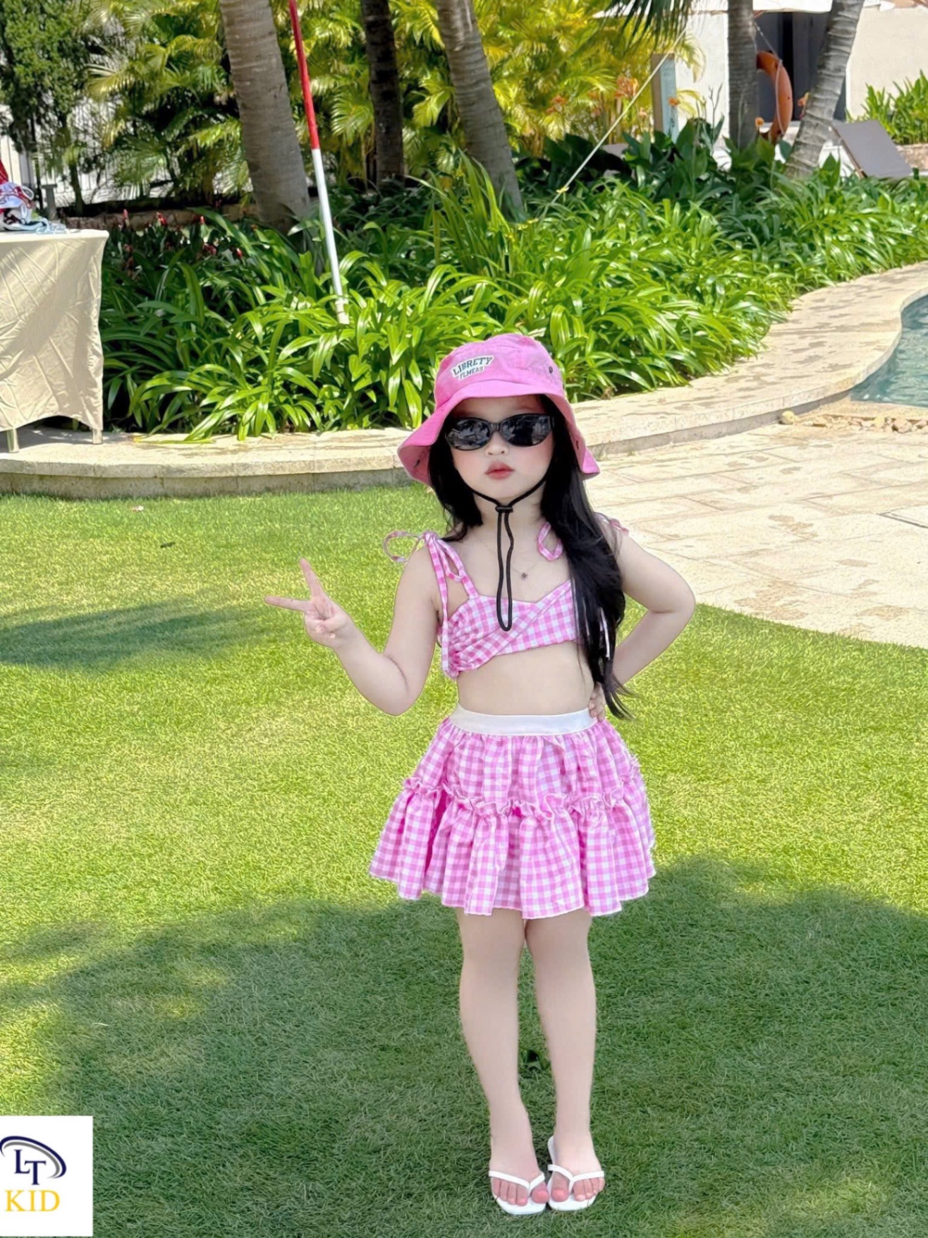 Sét bộ bikini caro cv có lót bé gái