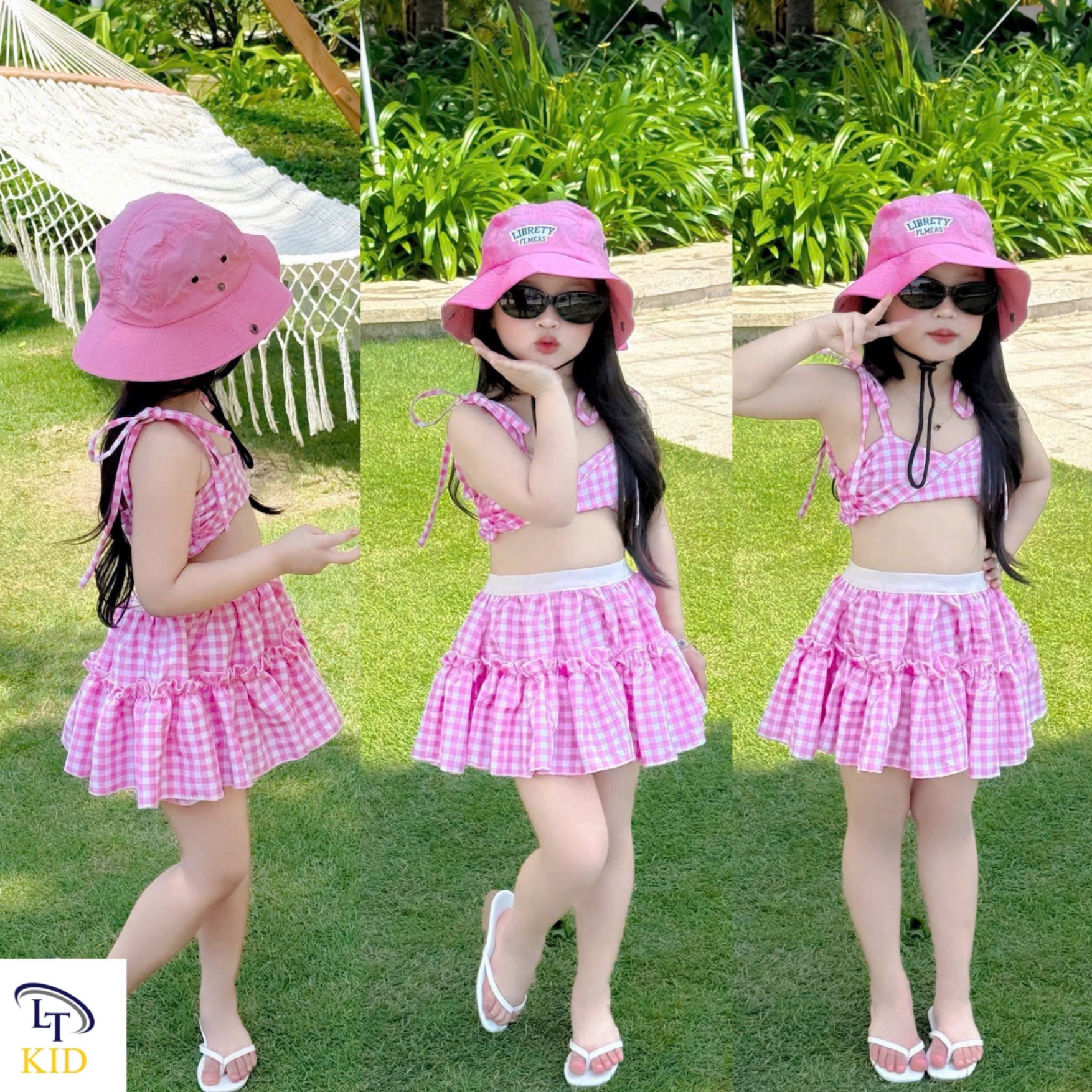 Sét bộ bikini caro cv có lót bé gái