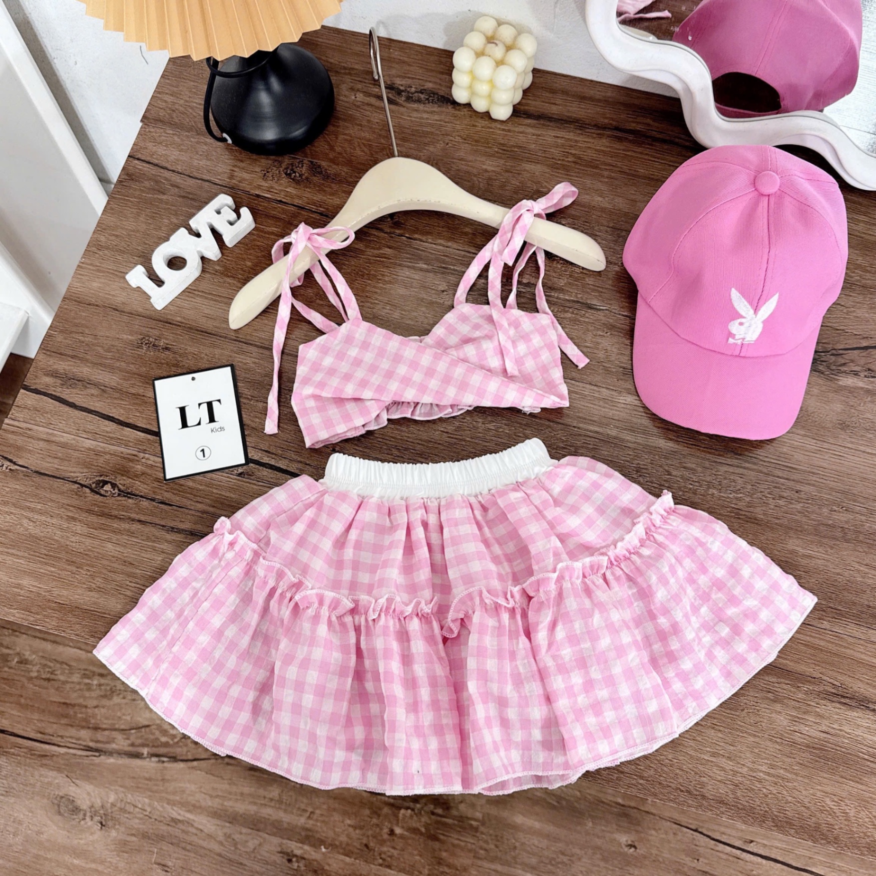 Sét bộ bikini caro cv có lót bé gái
