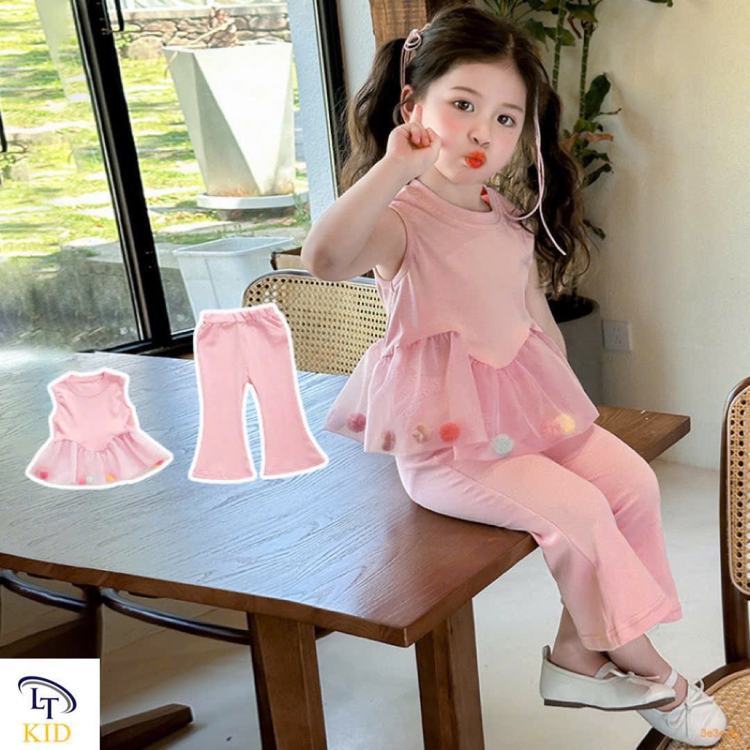 Sét áo tăm phối bồng quần loe bé gái