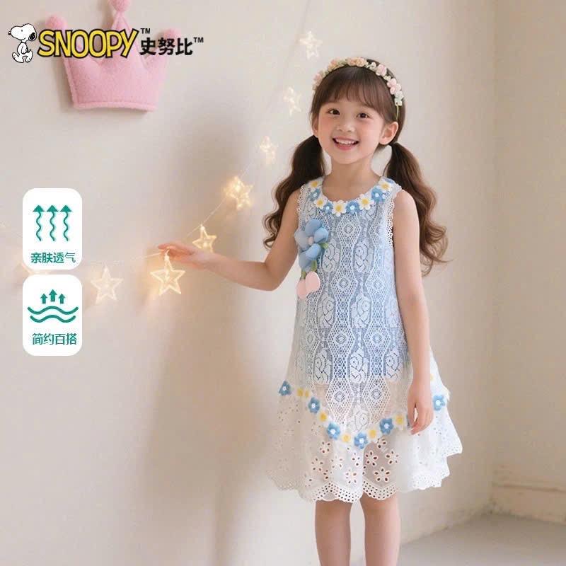 Váy xanh lưới hoa tuy lip bé gái