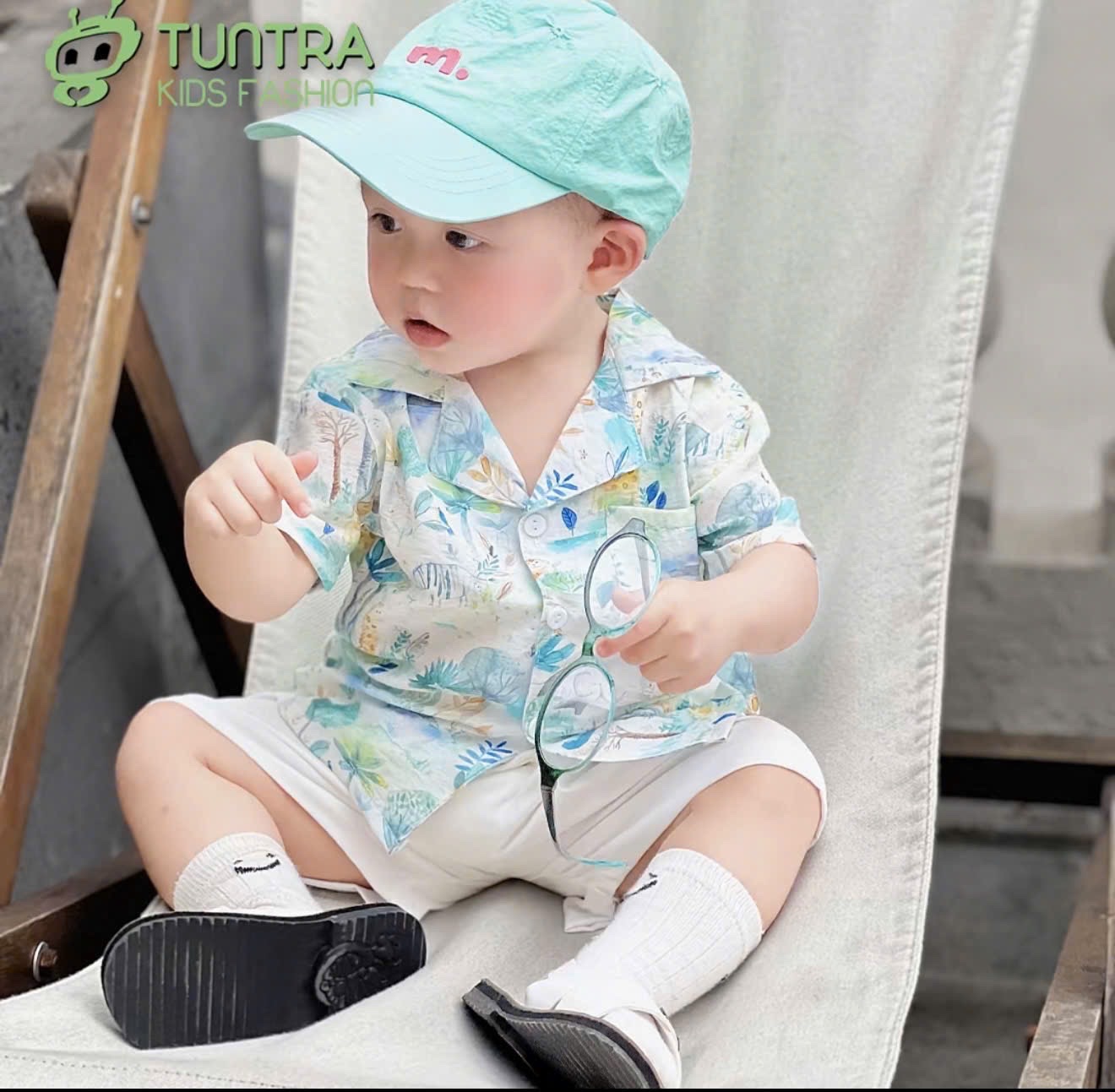Sét bộ cây dừa xanh mát quần đũi cho bé