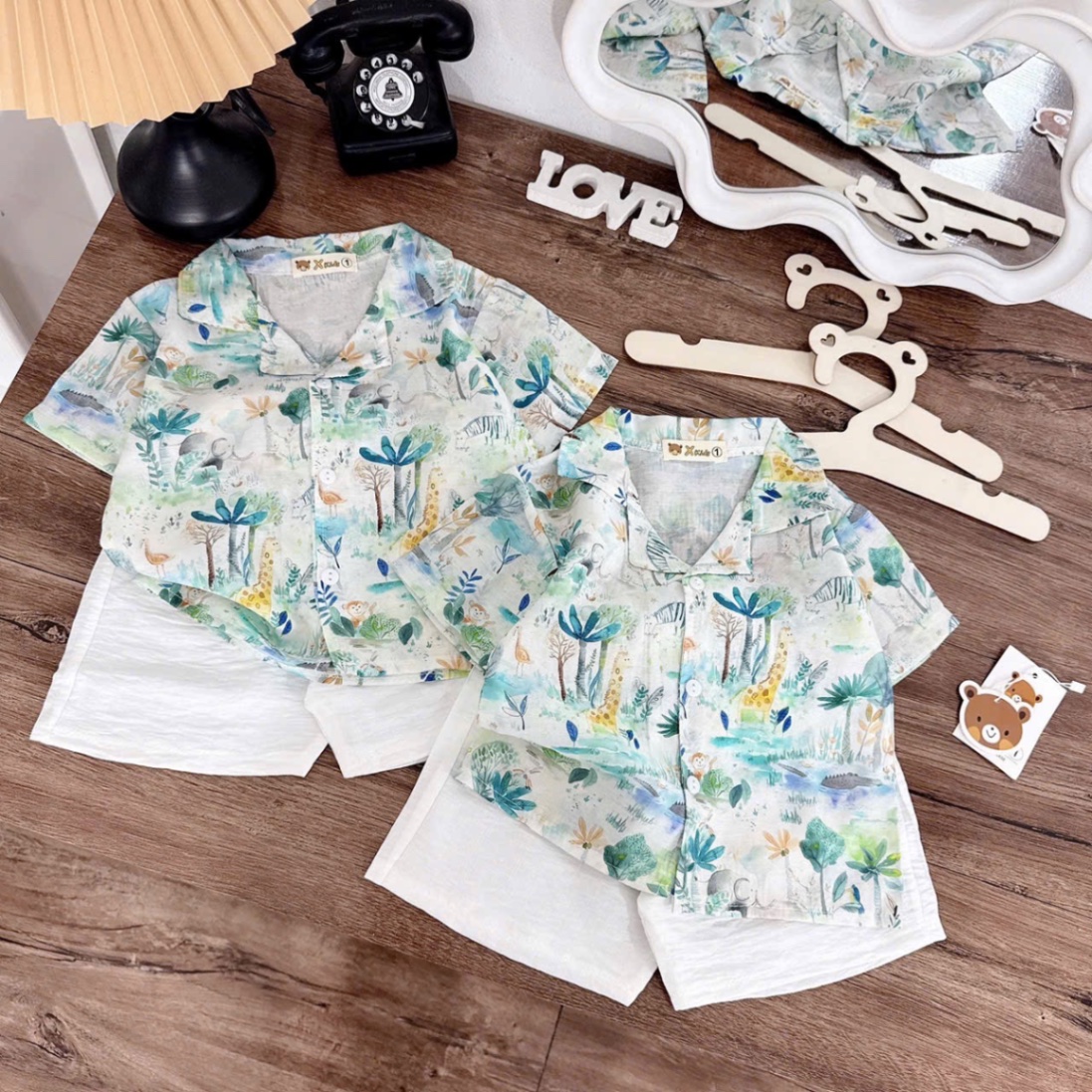 Sét bộ cây dừa xanh mát quần đũi cho bé