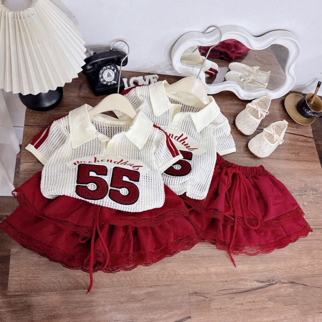 Sét áo lưới số 55 cv đỏ bé gái