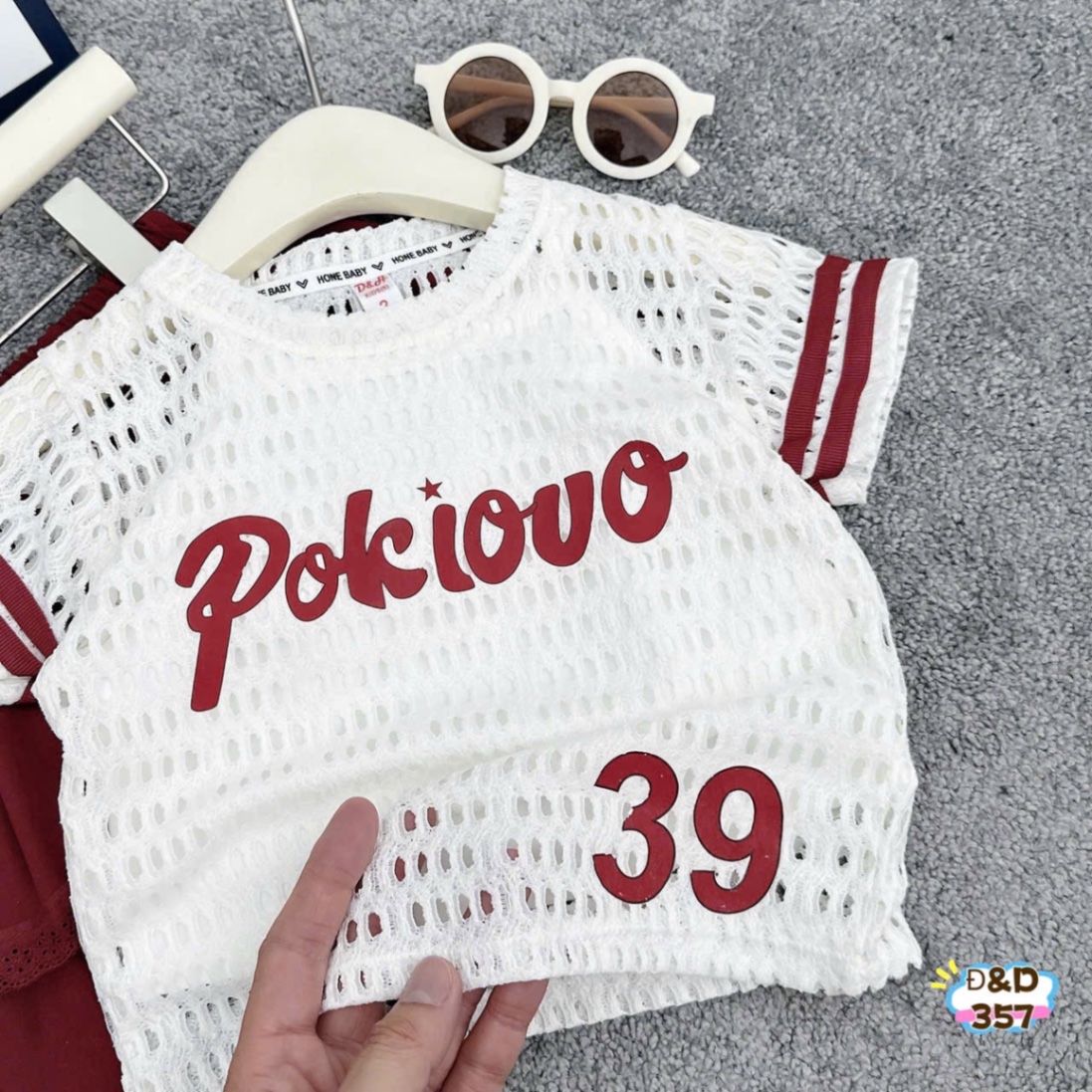 Sét 3 chi tiết áo lưới cv đỏ dh bé gái