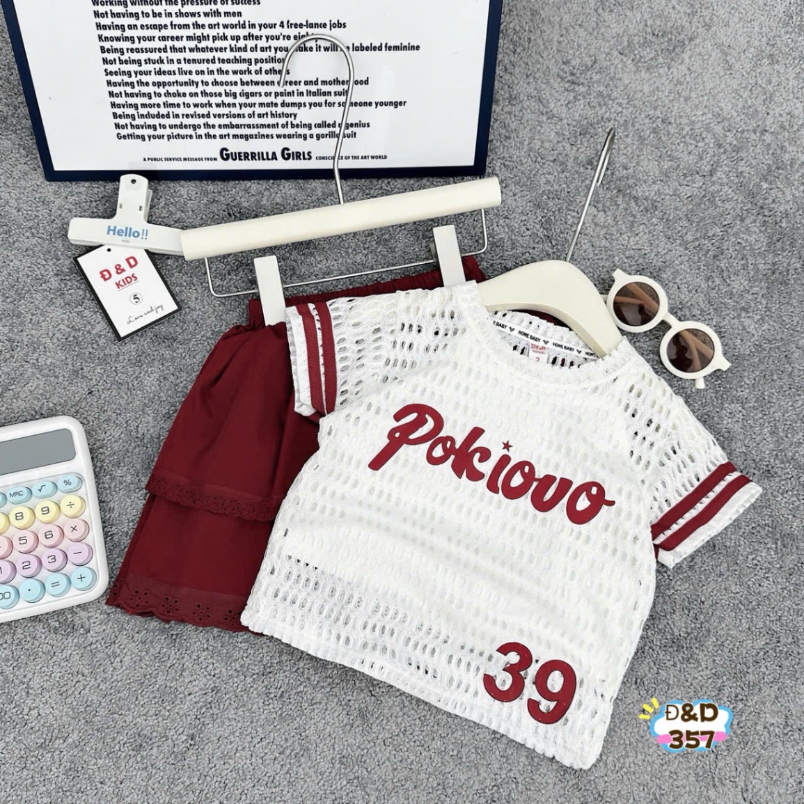 Sét 3 chi tiết áo lưới cv đỏ dh bé gái