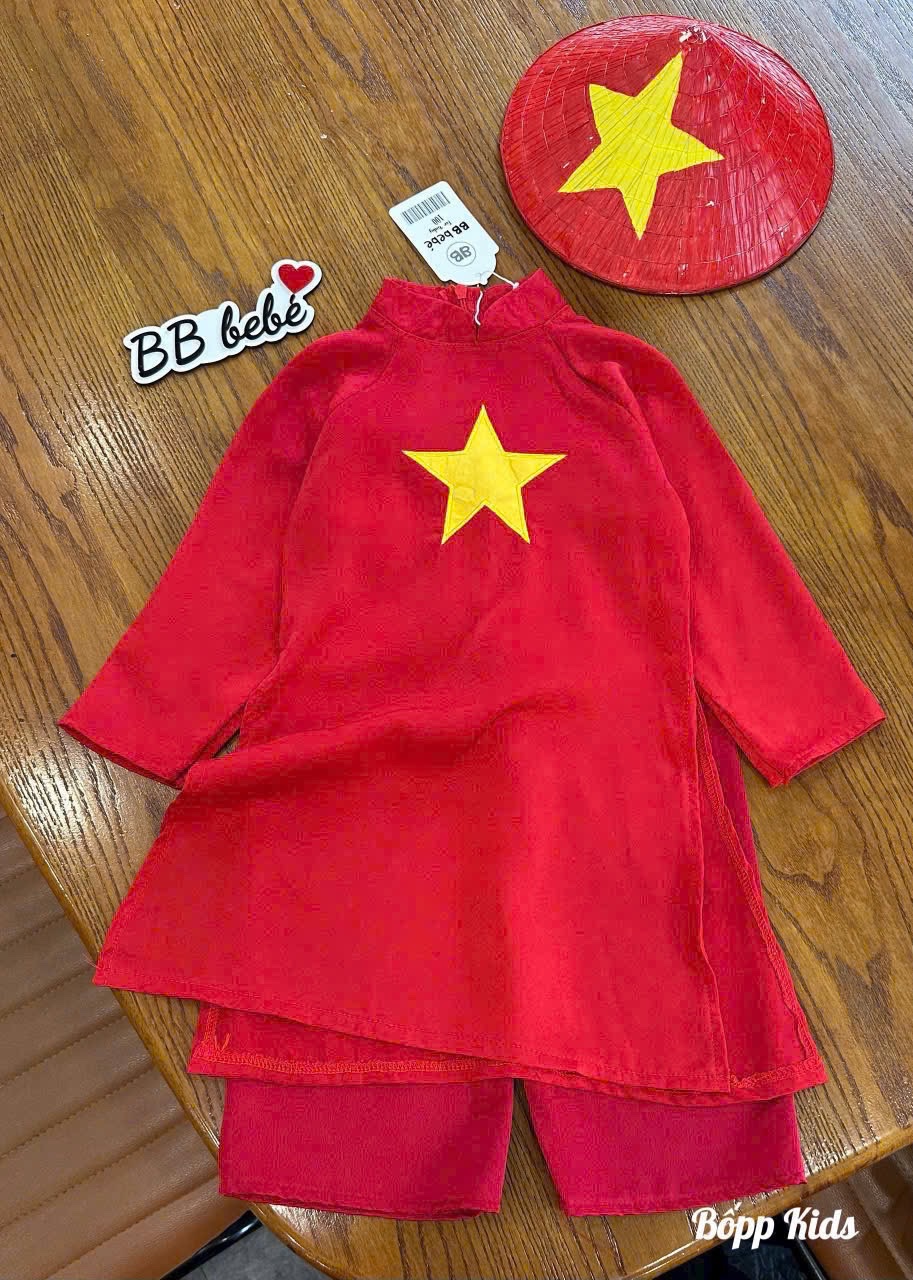 Sét áo dài đỏ kèm khăn bé gái