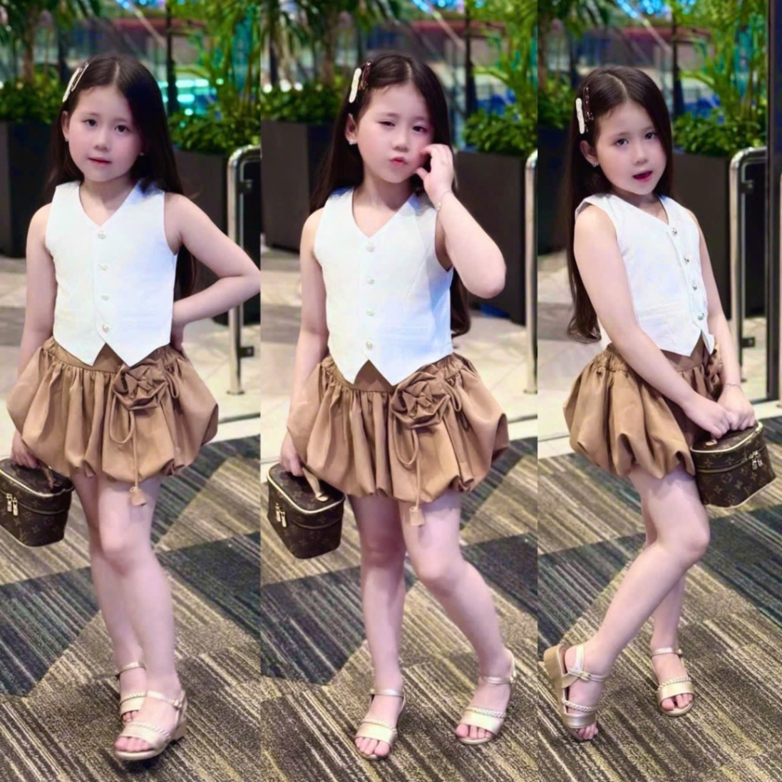 Sét áo gile quần nâu bồng bé gái