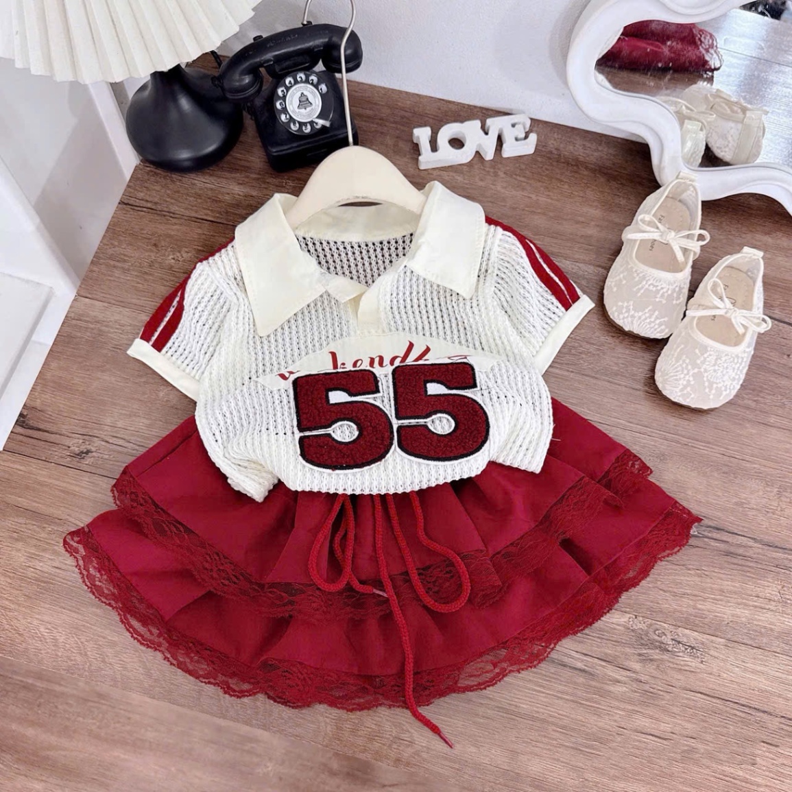 Sét áo lưới số 55 cv đỏ bé gái