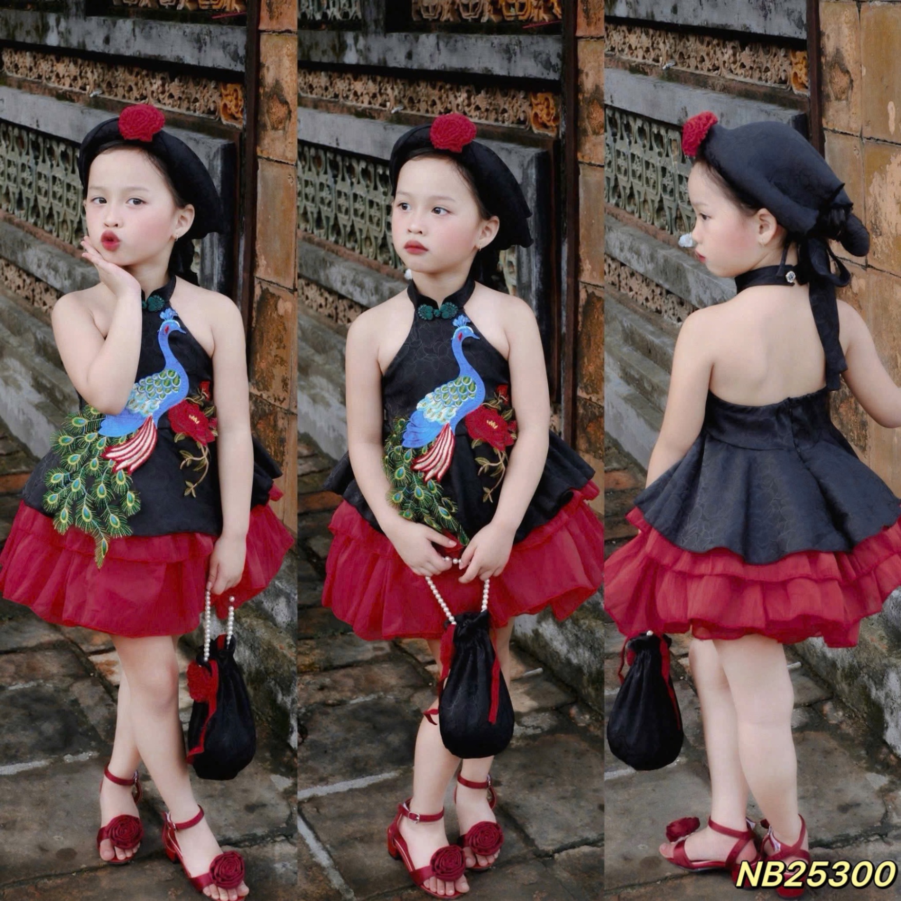 Sét 4 chi tiết áo yếm công trung thu bé gái