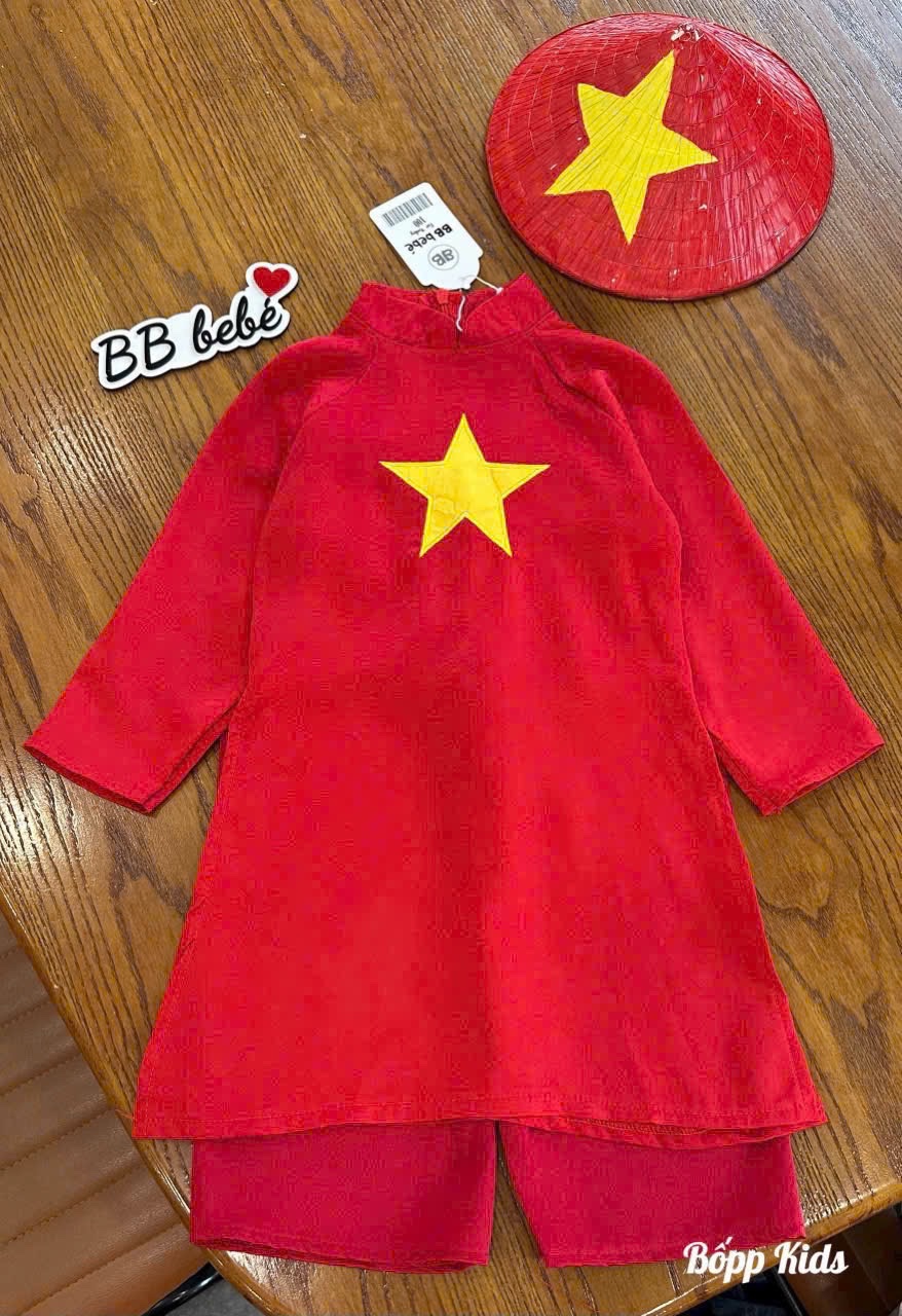 Sét áo dài đỏ kèm khăn bé gái