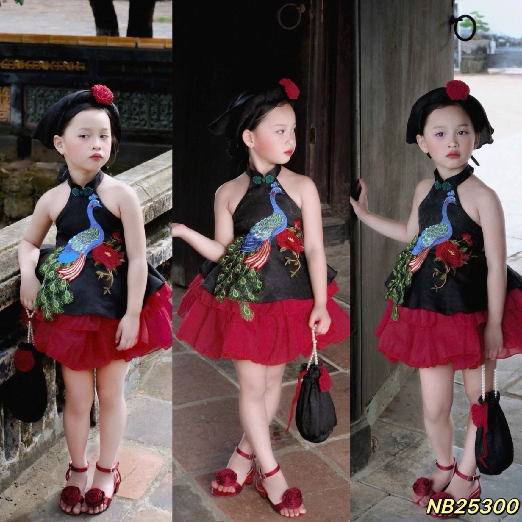 Sét 4 chi tiết áo yếm công trung thu bé gái