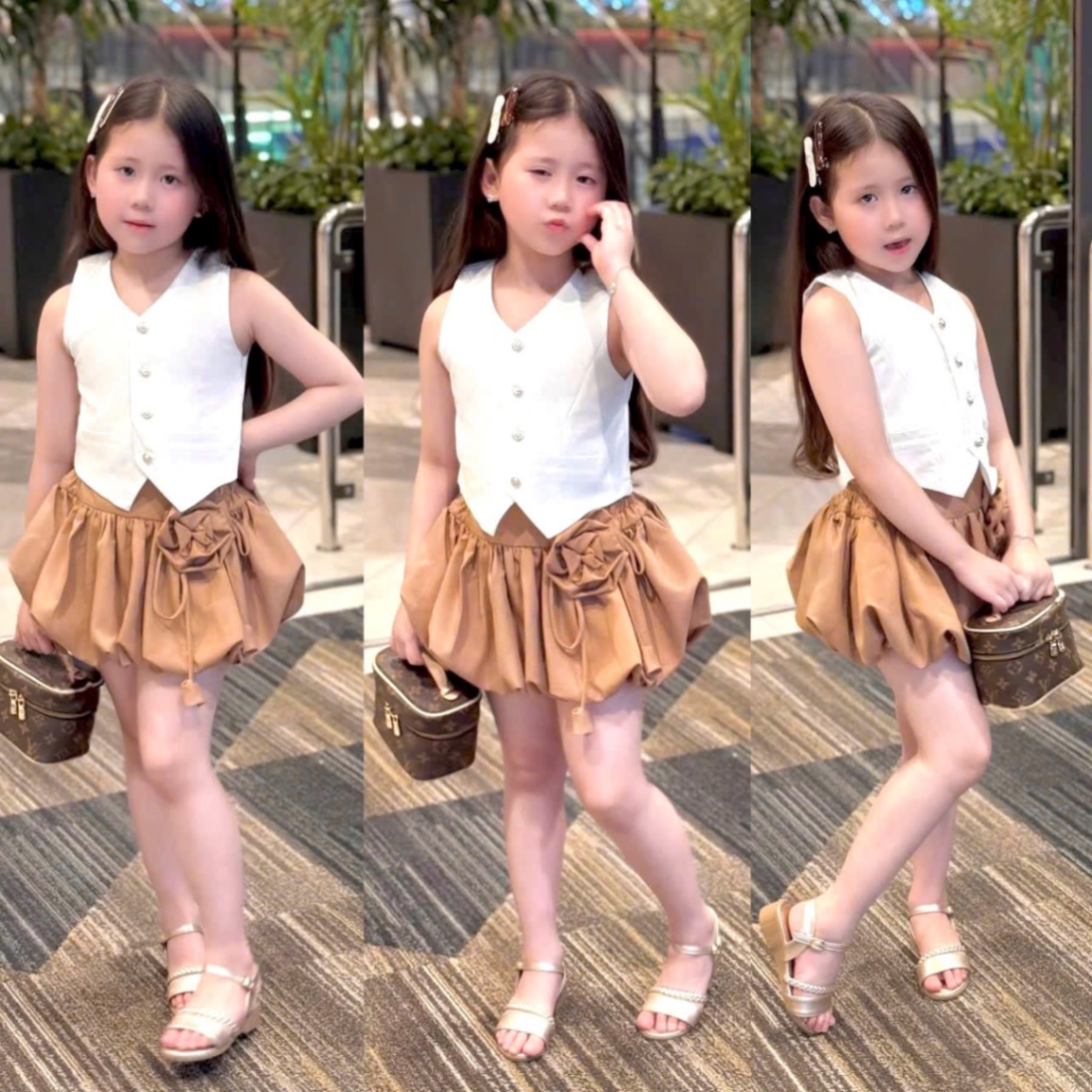 Sét áo gile quần nâu bồng bé gái