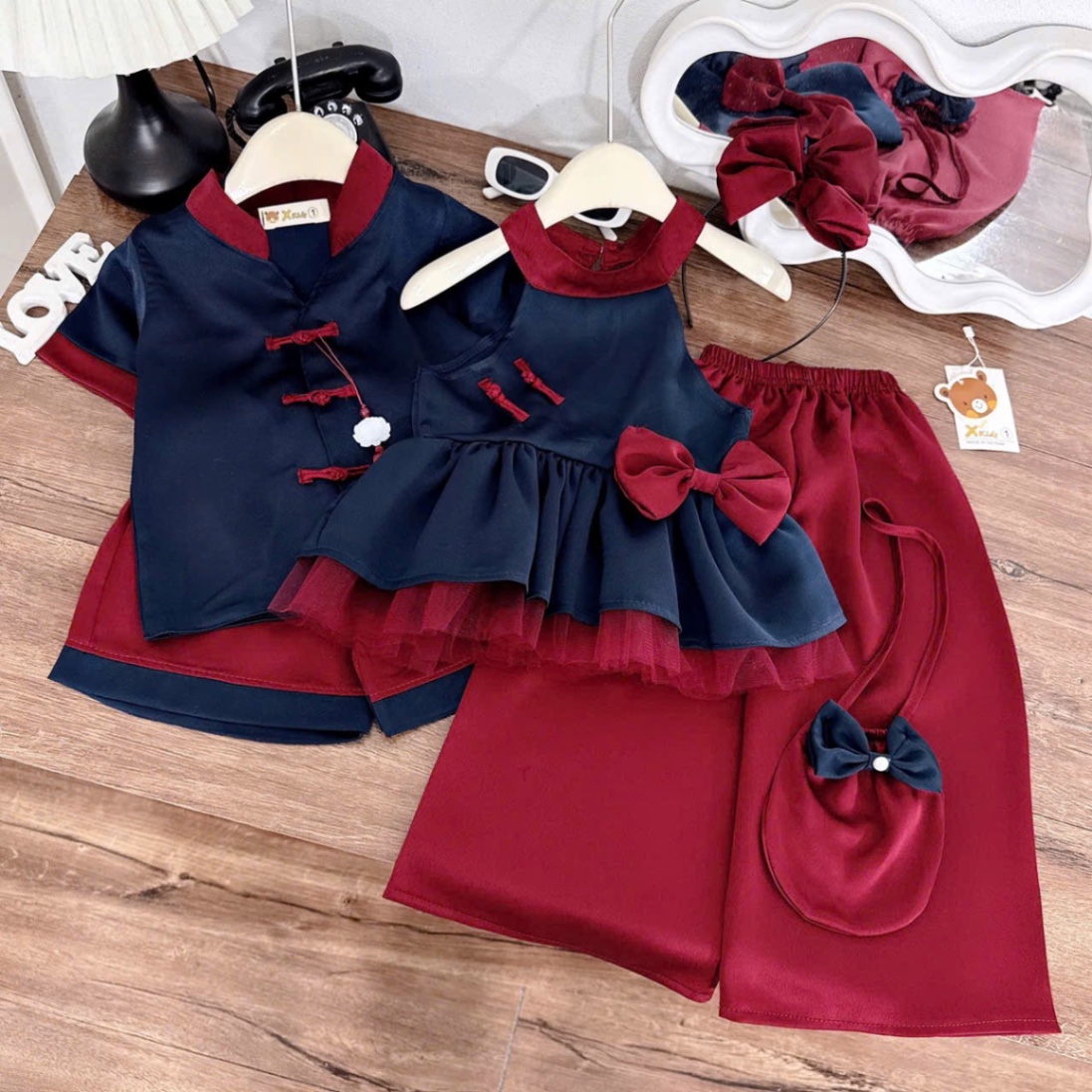 Sét bộ cặp lụa cho bé trai bé gái