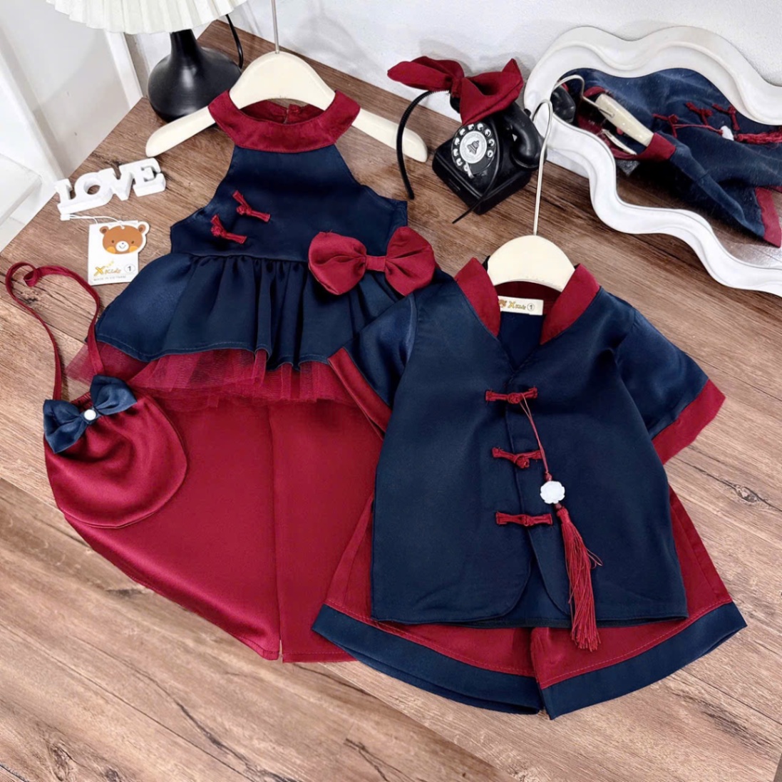 Sét bộ cặp lụa cho bé trai bé gái