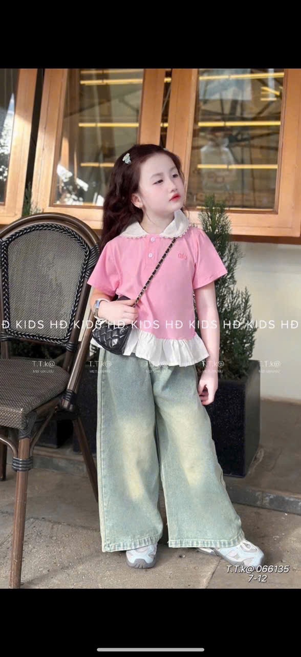 Sét áo alo cổ sen quần bò xuông bé gái