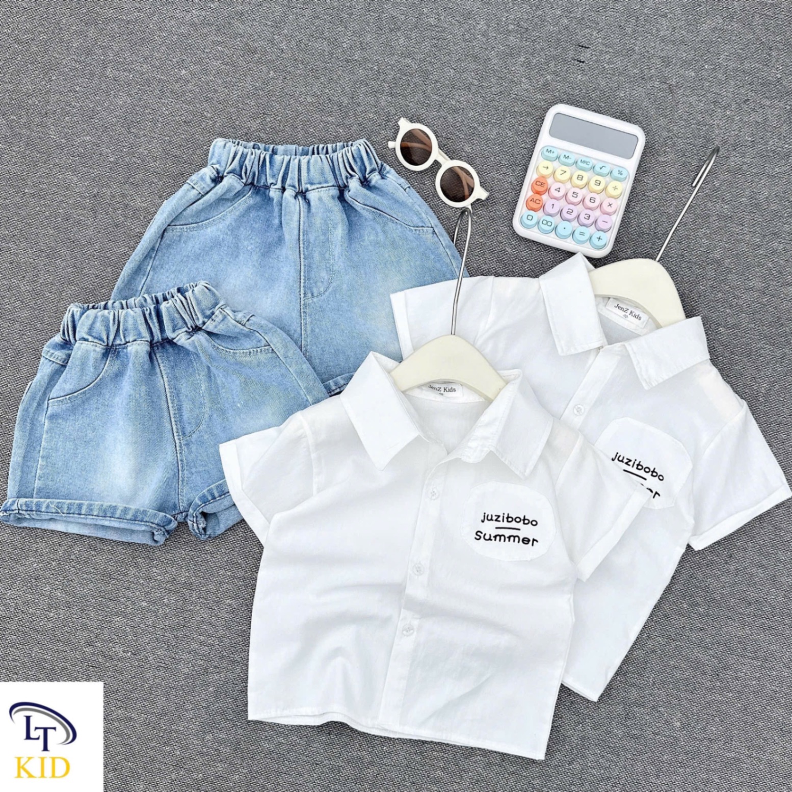 Sét áo sơ mi summer quần sooc bò bé trai