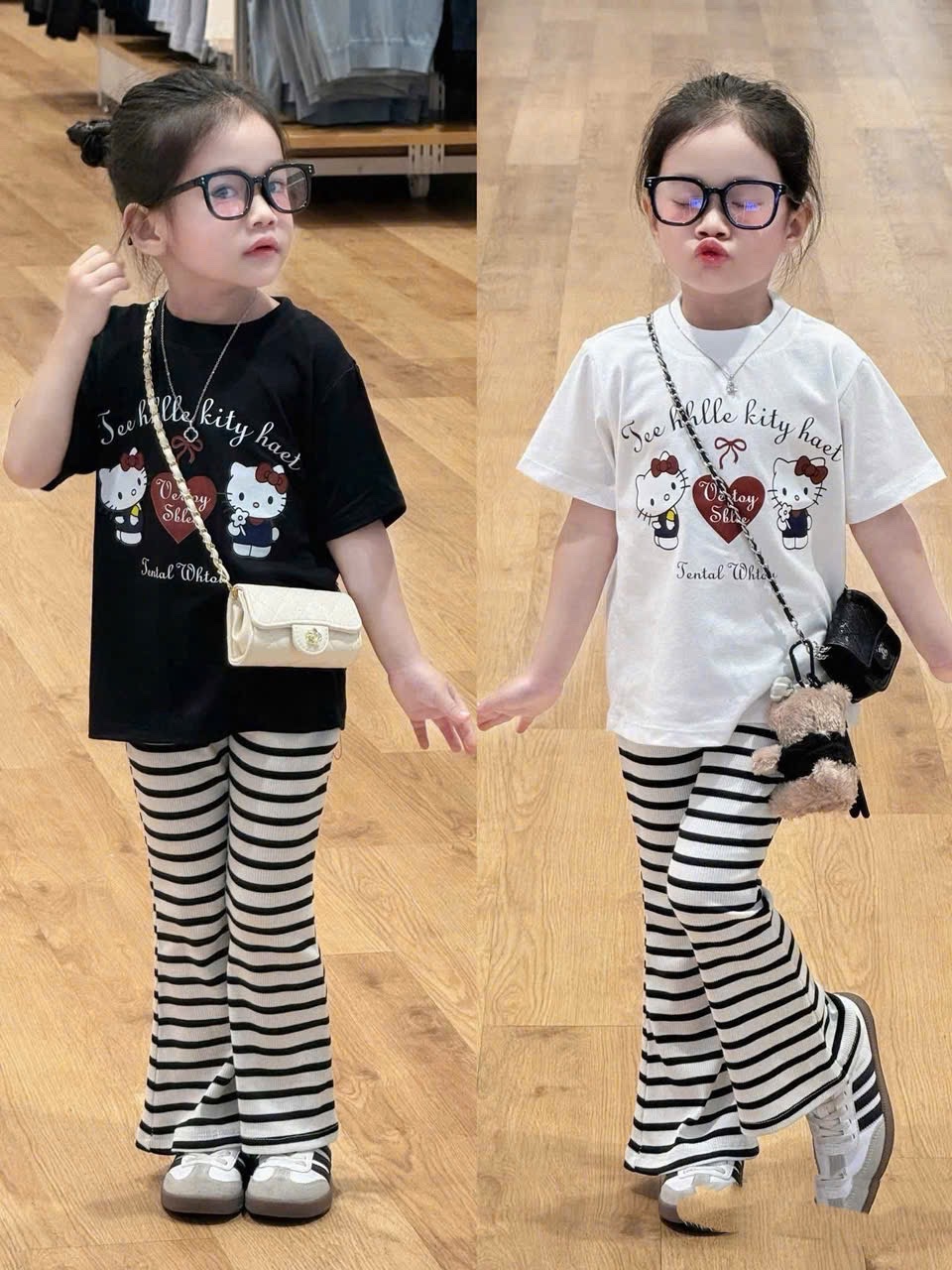 Sét áo kitty quần kẻ loe bé gái