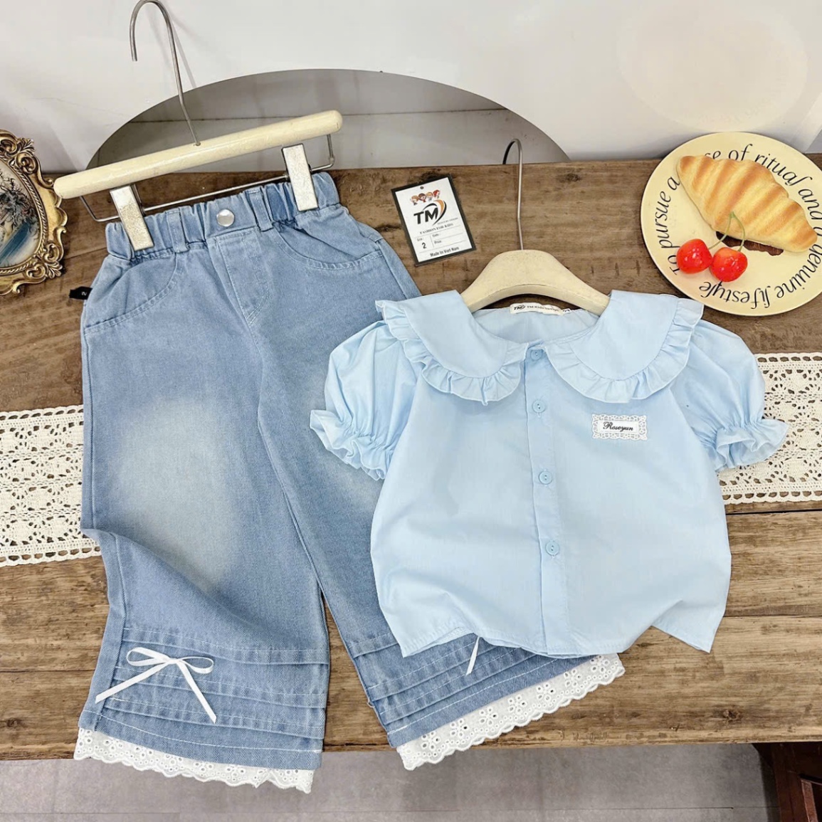 SÉT BỘ CỔ SEN QUẦN BÒ XUÔNG DÀI BÉ GÁI///