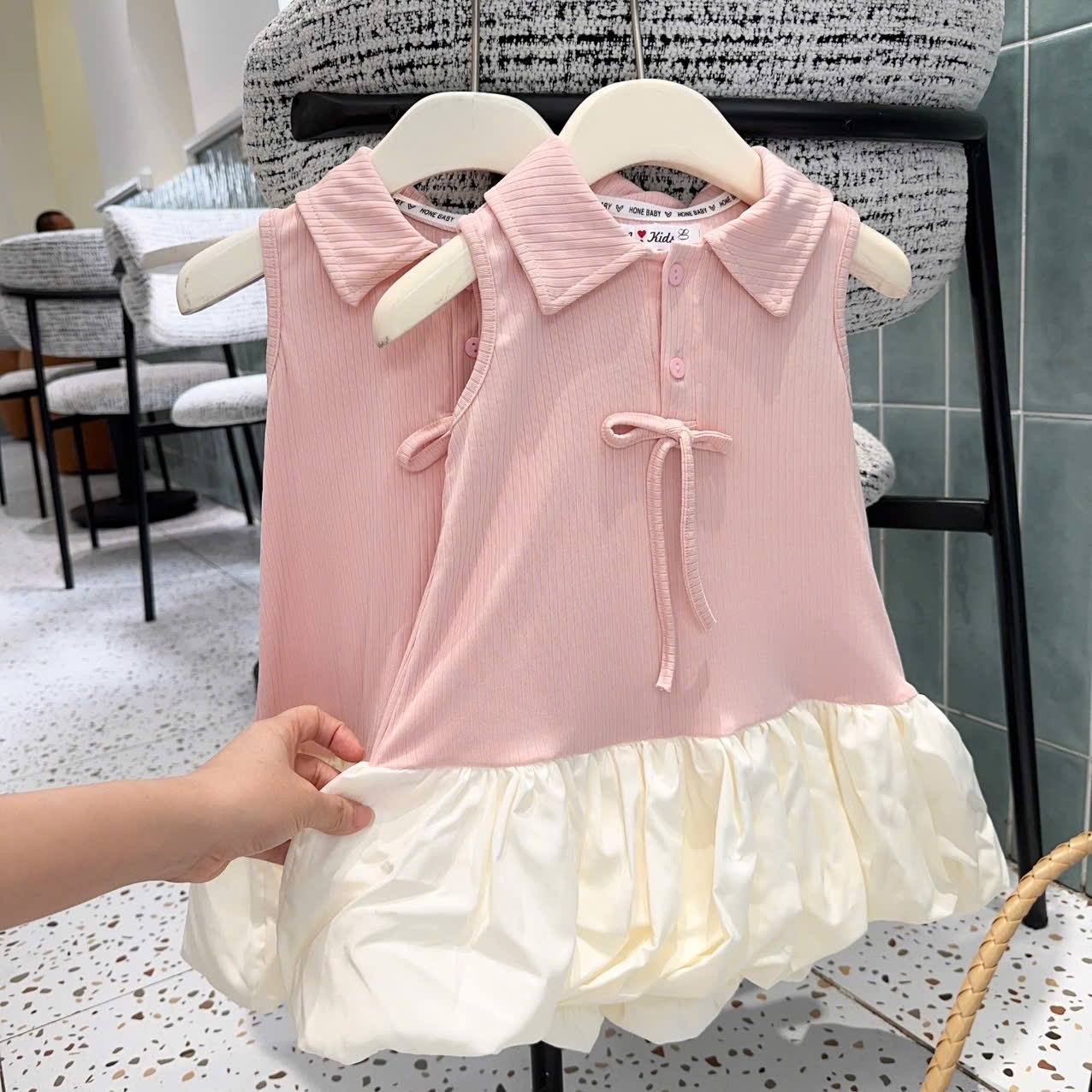 Sét váy tăm hồng phối thân bồng bé gái