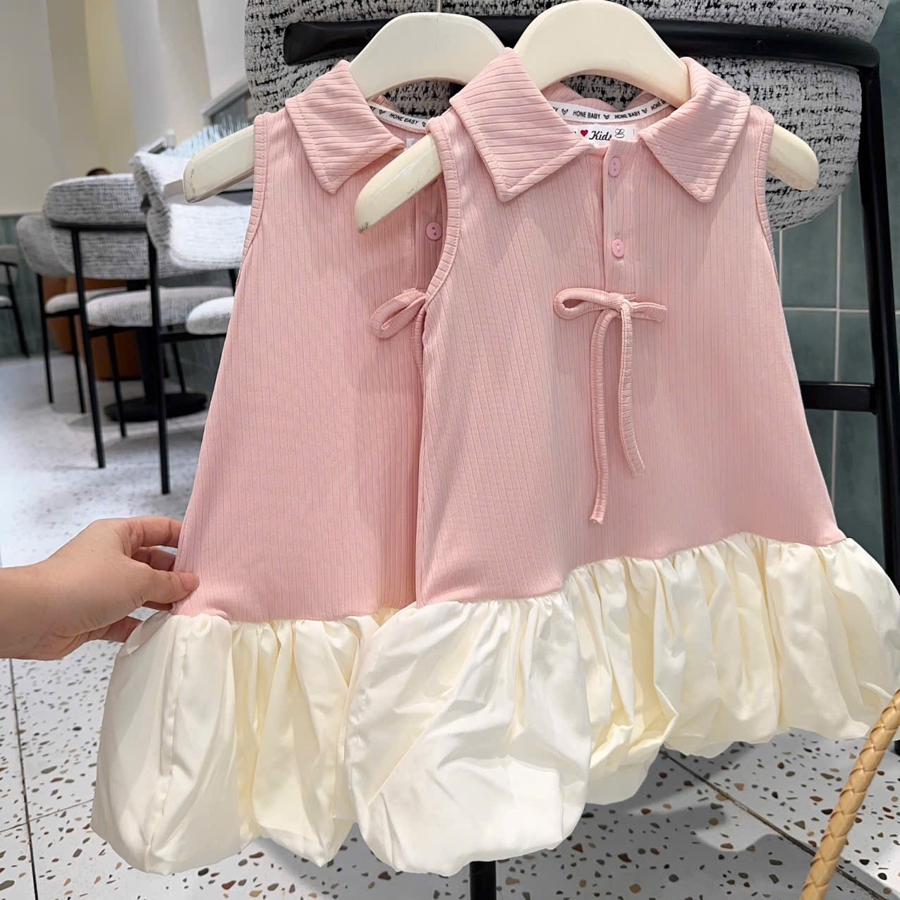 Sét váy tăm hồng phối thân bồng bé gái