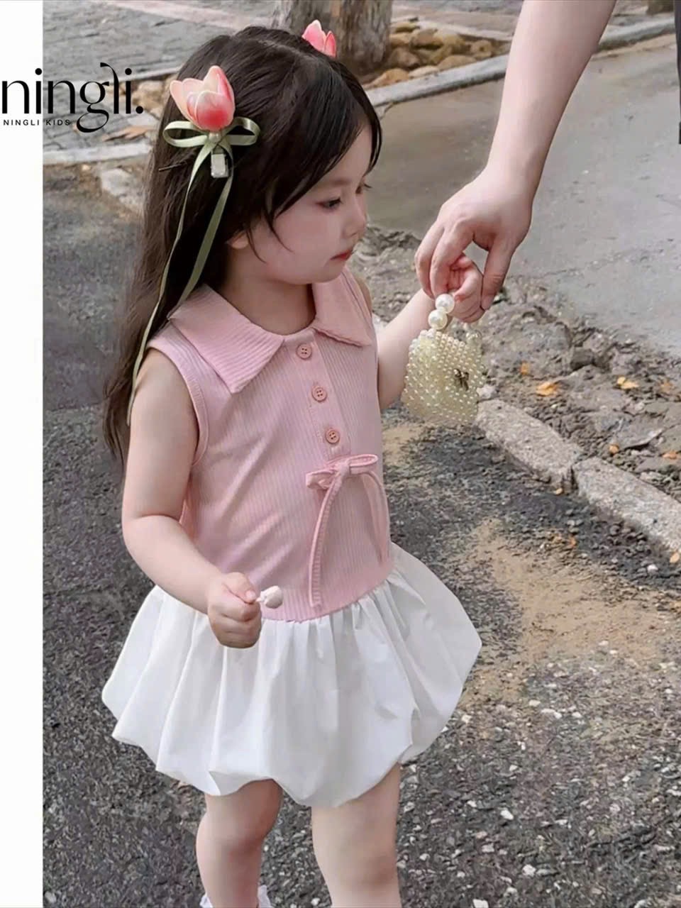 Sét váy tăm hồng phối thân bồng bé gái