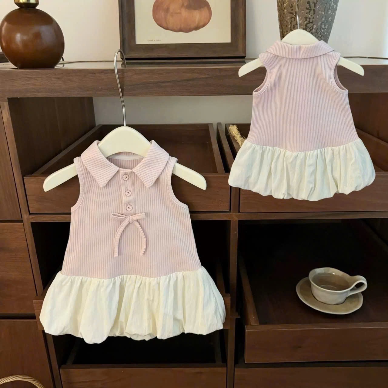 Sét váy tăm hồng phối thân bồng bé gái