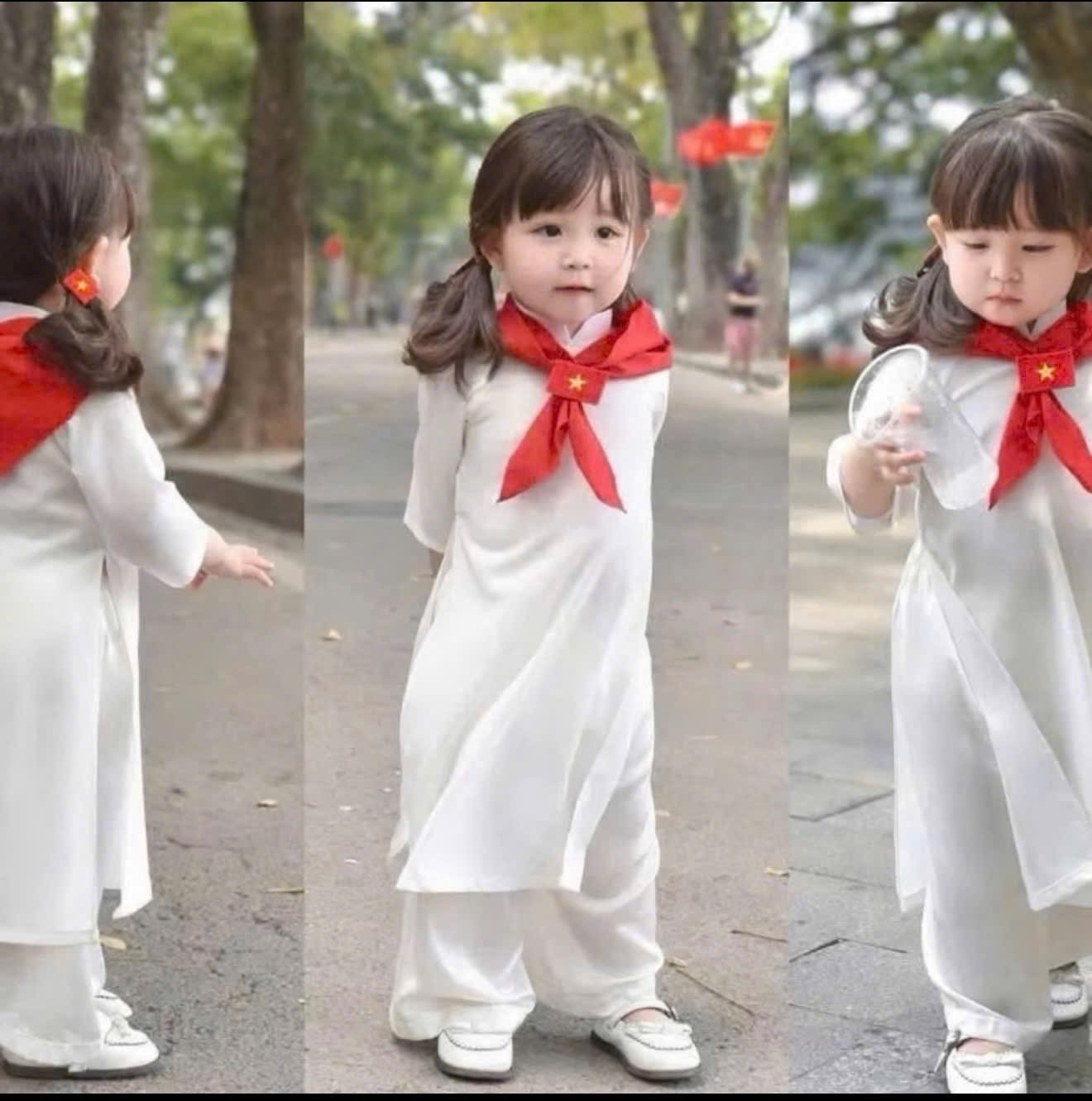 Sét áo dài trắng khăn quàng đỏ bé gái