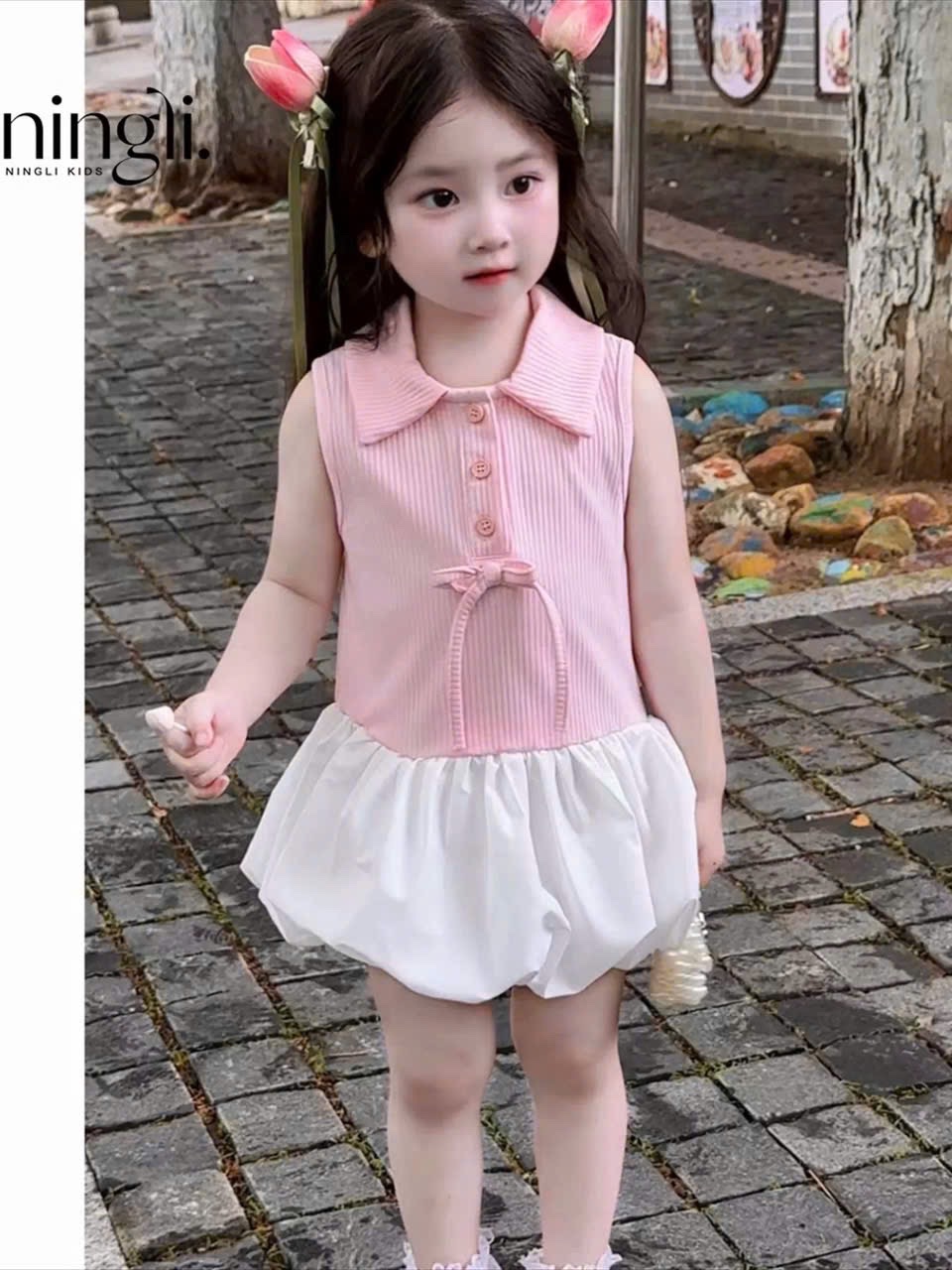 Sét váy tăm hồng phối thân bồng bé gái