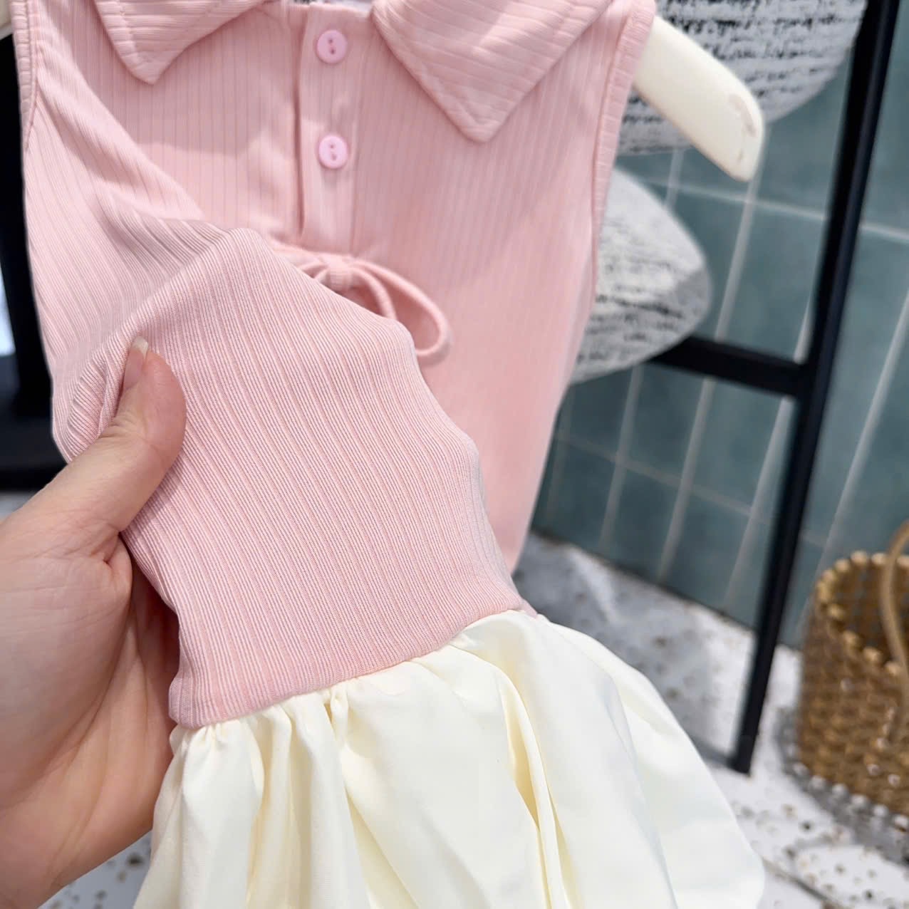 Sét váy tăm hồng phối thân bồng bé gái