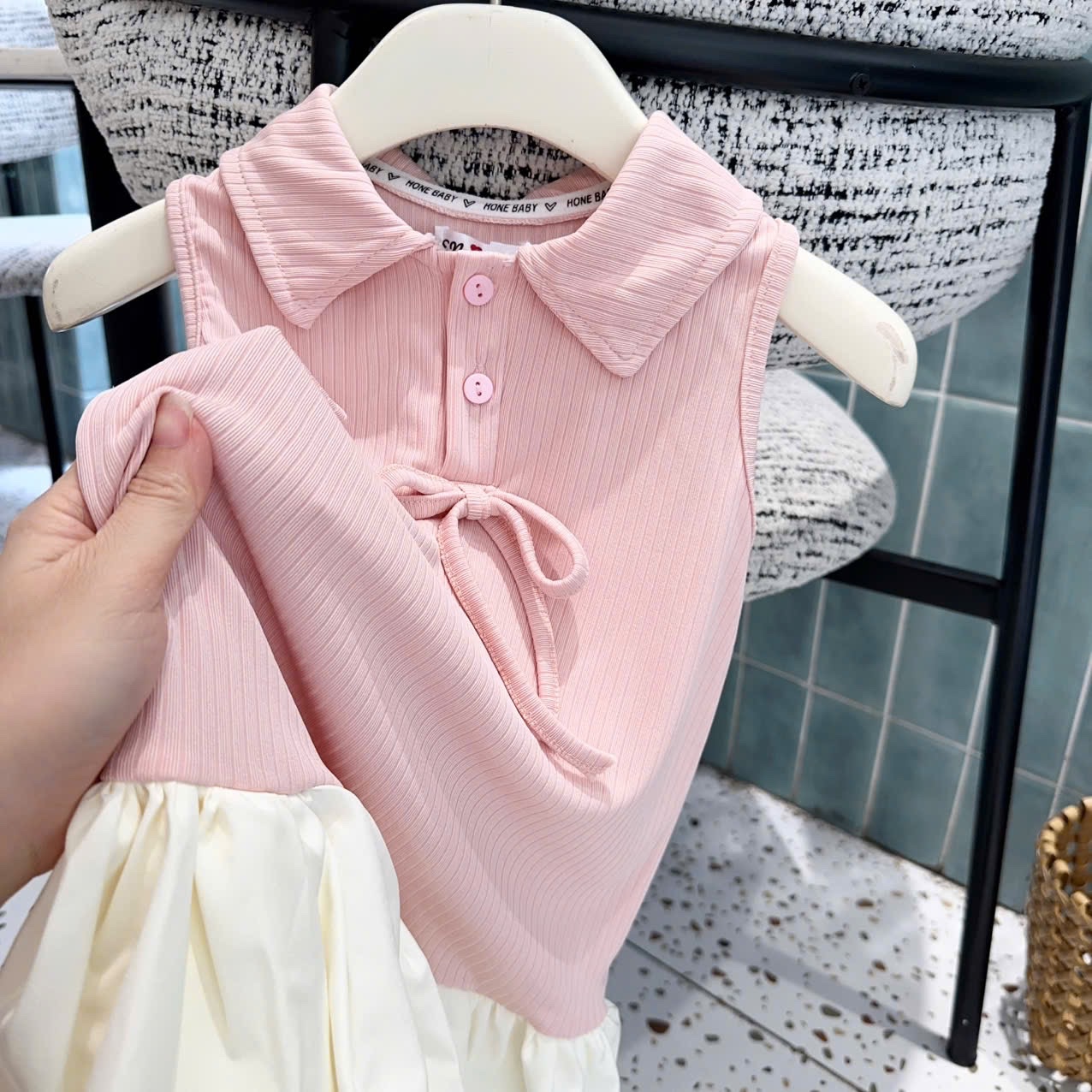 Sét váy tăm hồng phối thân bồng bé gái