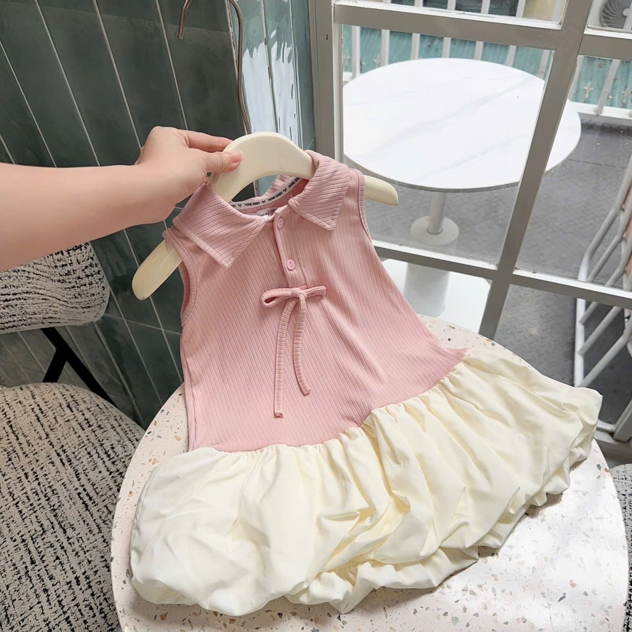 Sét váy tăm hồng phối thân bồng bé gái