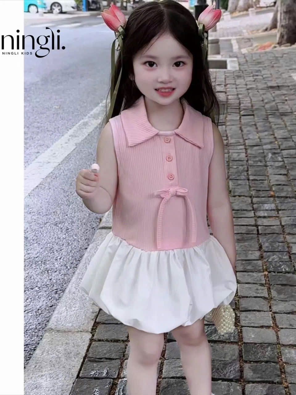 Sét váy tăm hồng phối thân bồng bé gái