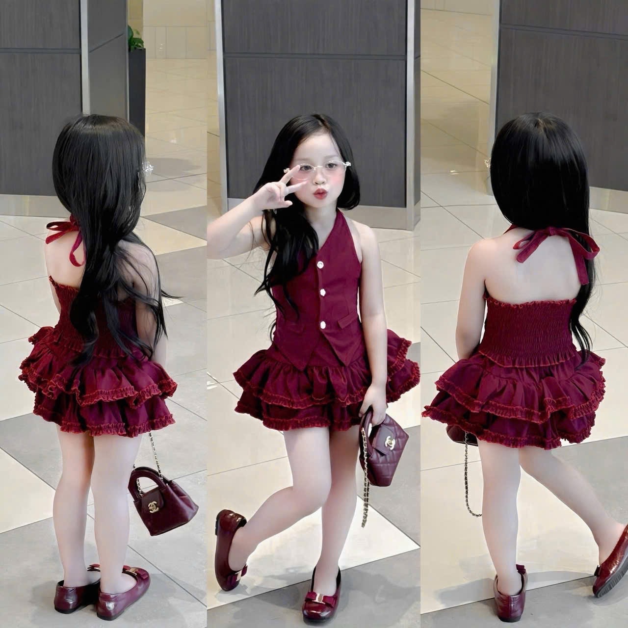 Sét yếm đỏ cv bèo bé gái