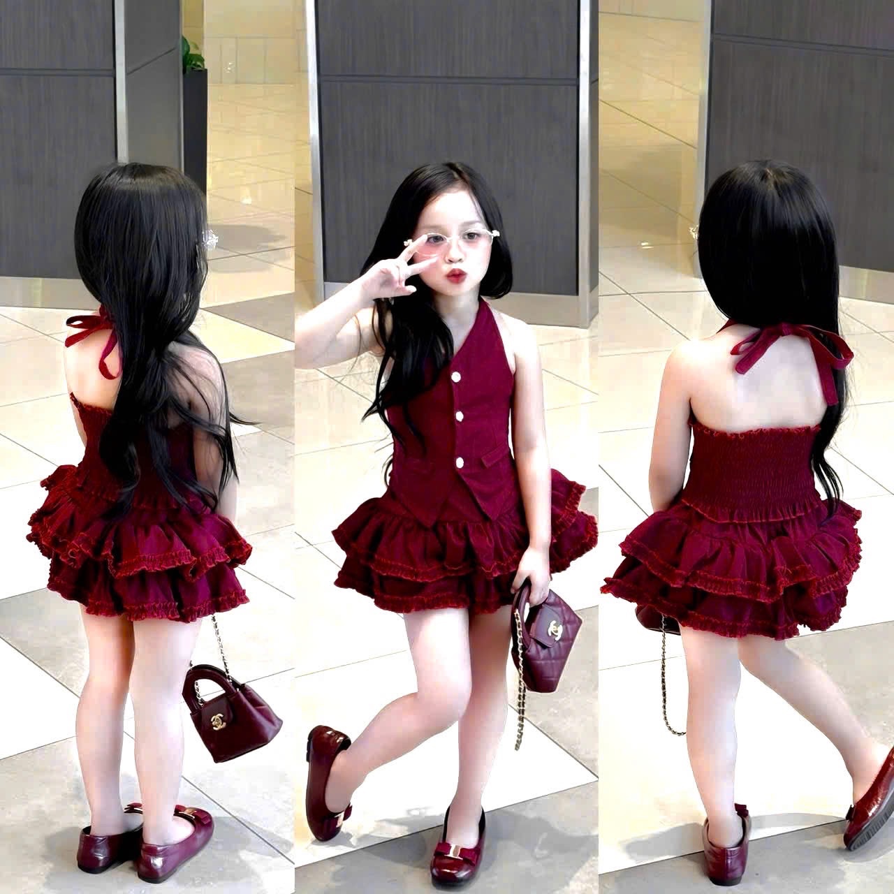 Sét yếm đỏ cv bèo bé gái