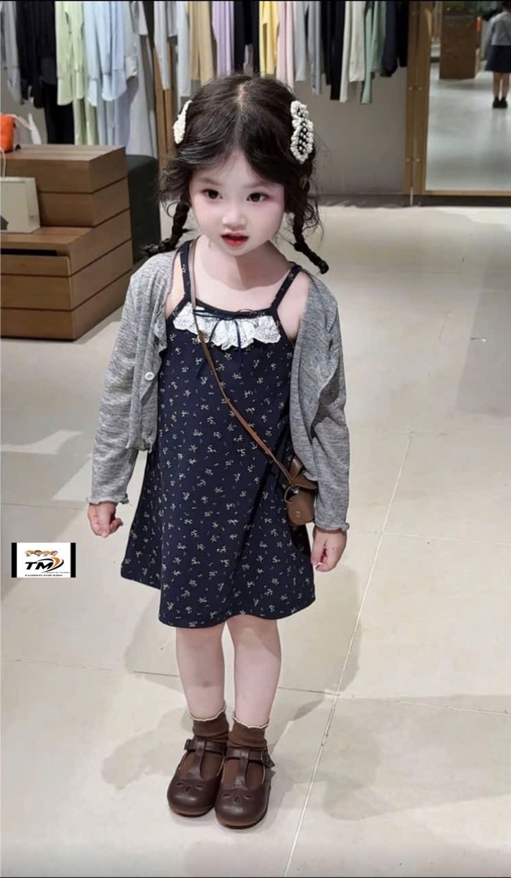 Sét 2 chi tiết váy hoa kè áo ngoài bé gái tm