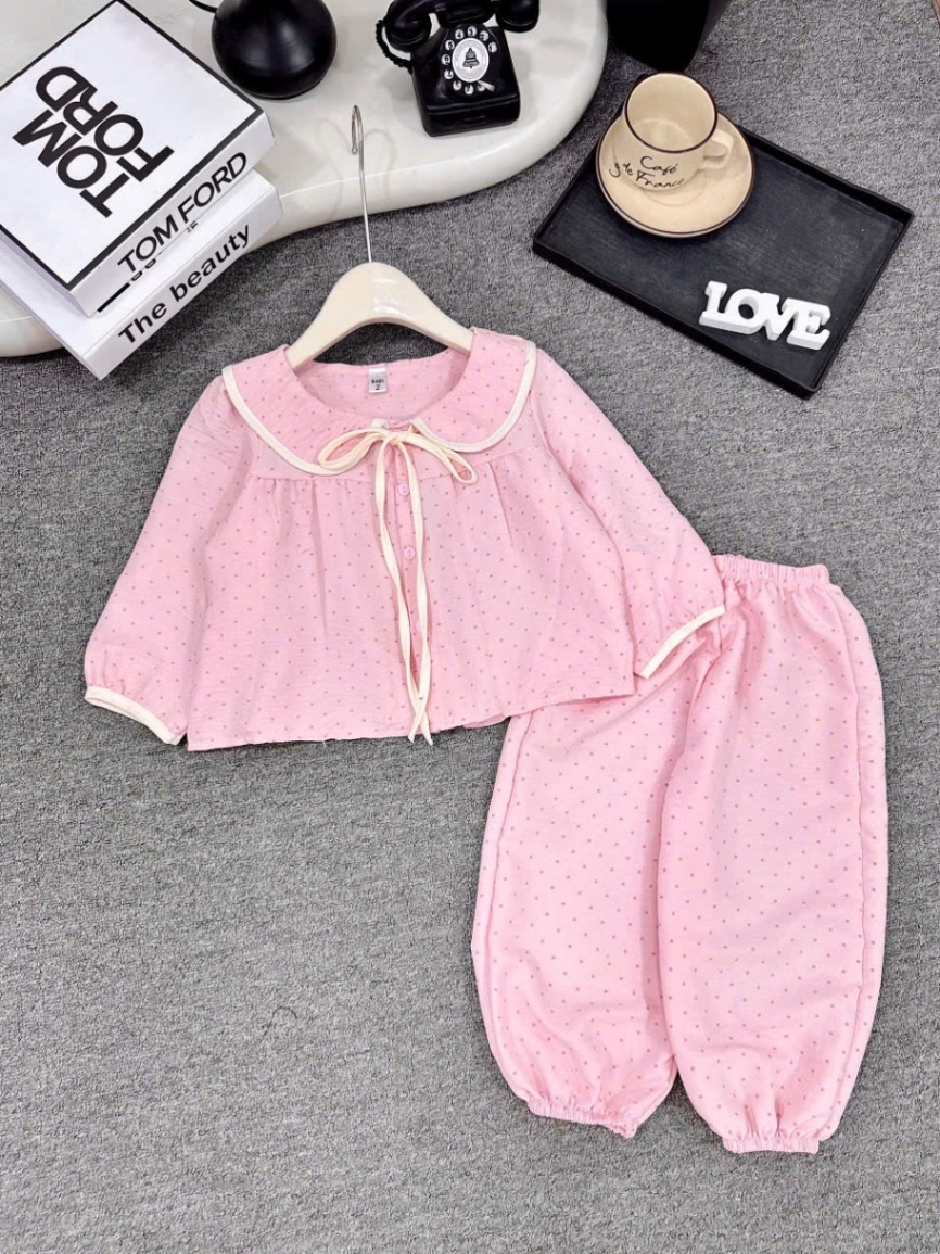 Sét bộ pijama chấm bi cổ sen cho bé