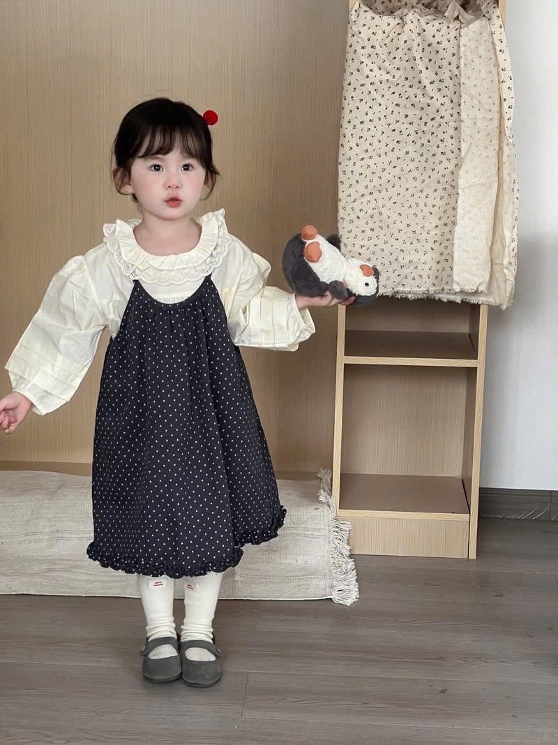 Sét váy bi 2 dây kèm áo sơ mi bé gái