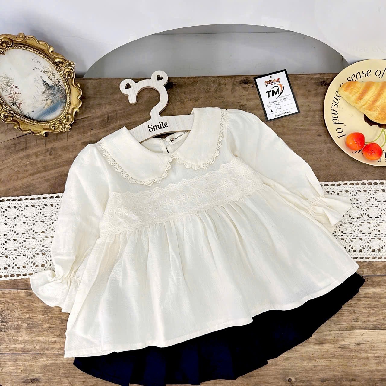 Sét áo babydoll dài tay cv đen bé gái