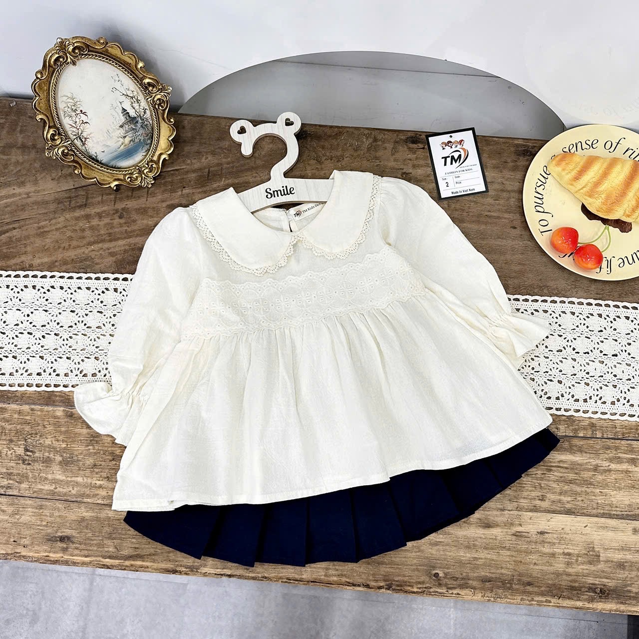 Sét áo babydoll dài tay cv đen bé gái