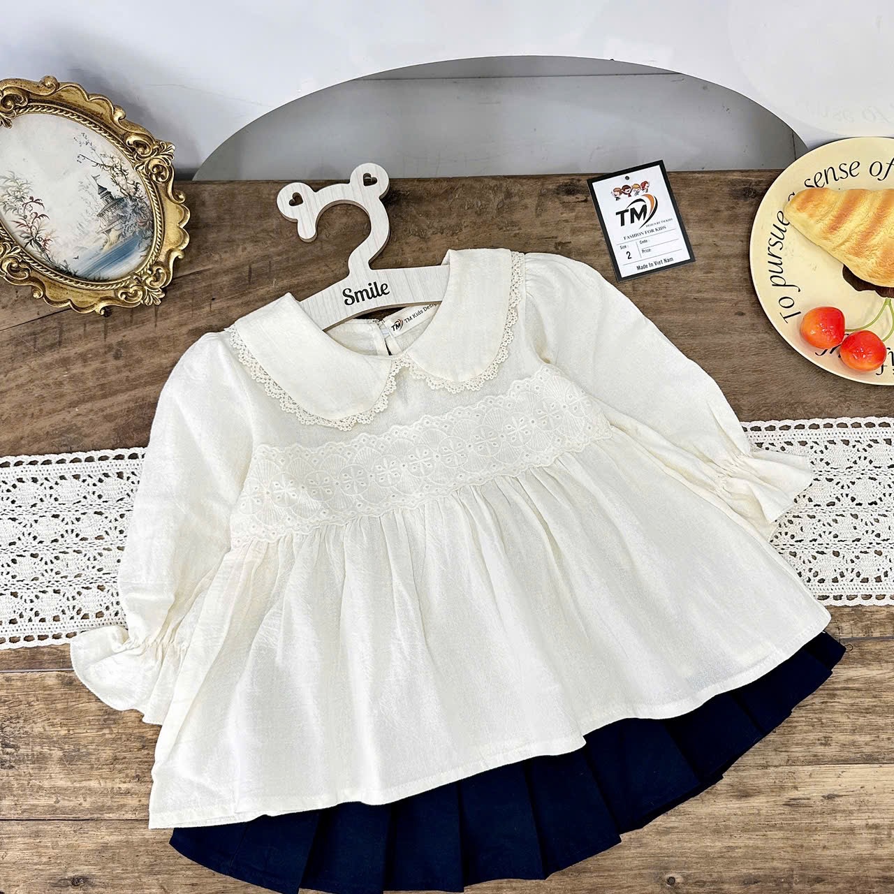 Sét áo babydoll dài tay cv đen bé gái