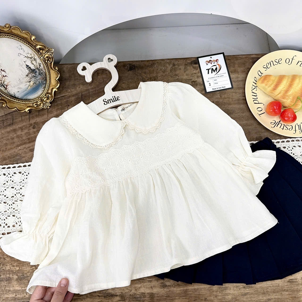 Sét áo babydoll dài tay cv đen bé gái