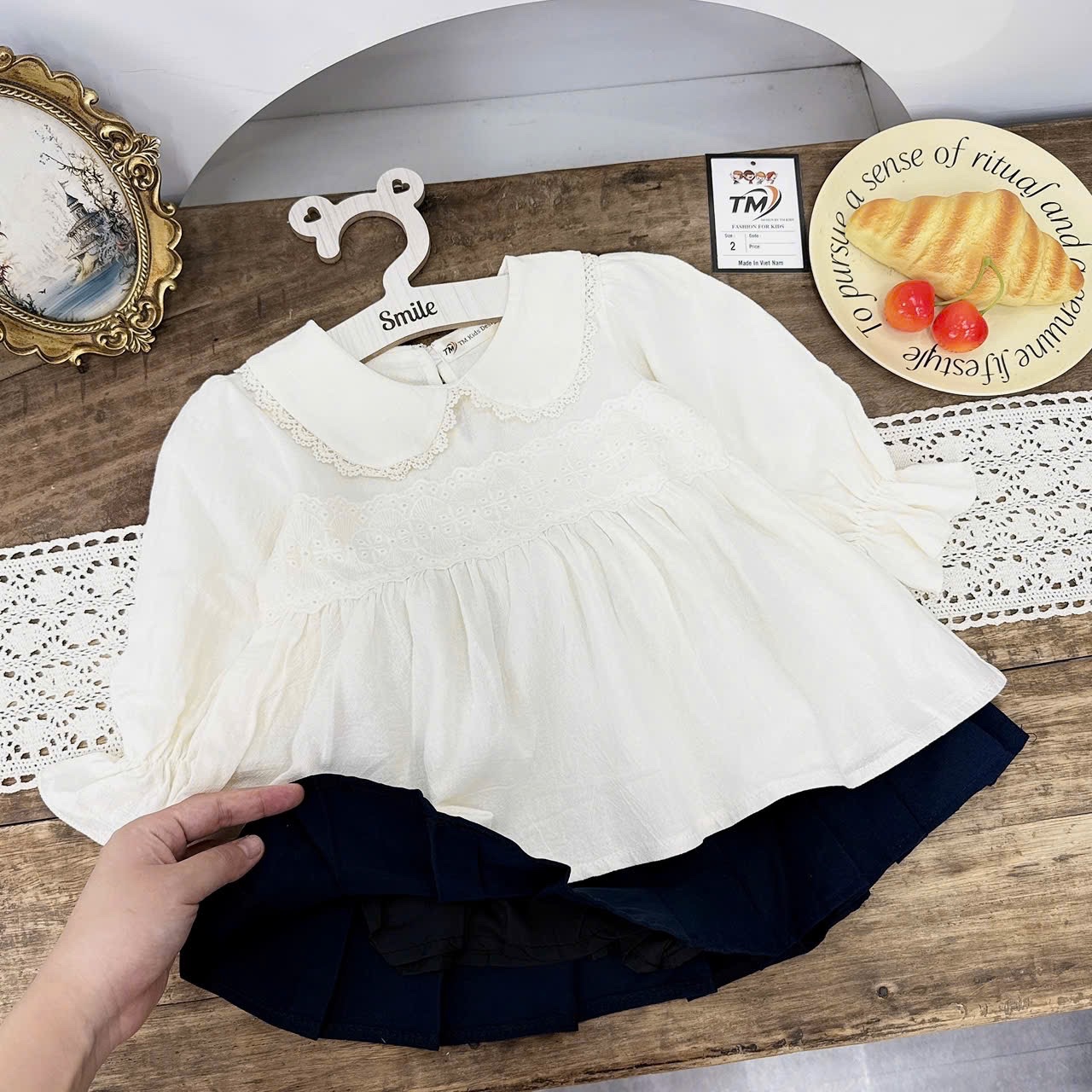 Sét áo babydoll dài tay cv đen bé gái