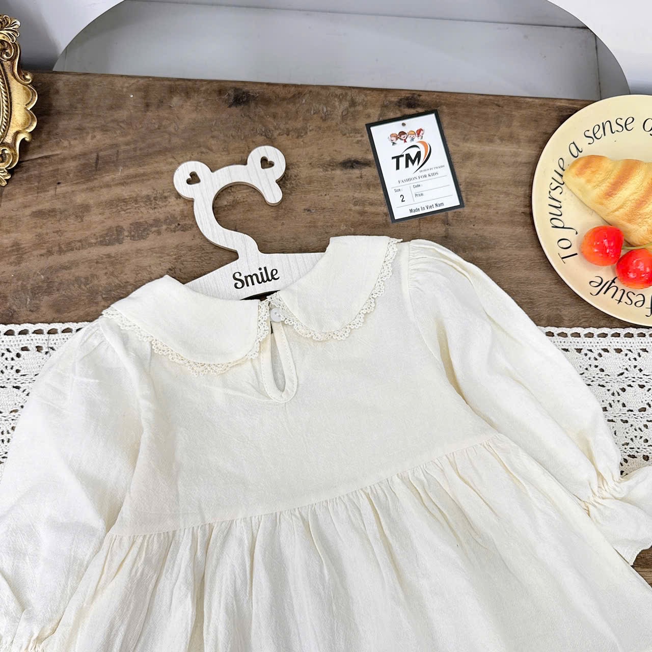 Sét áo babydoll dài tay cv đen bé gái