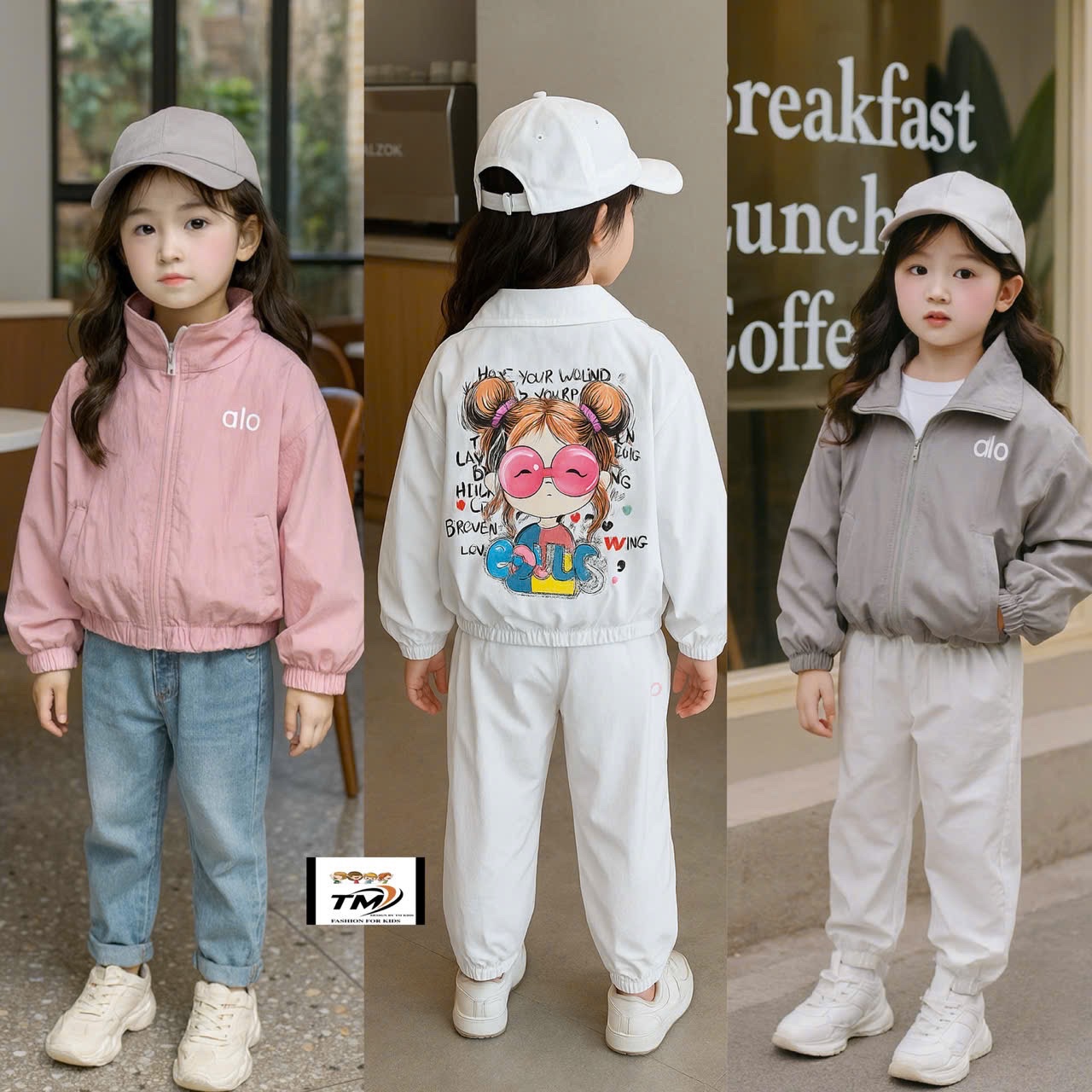 Áo gió hình cô gái búi tóc bé gái