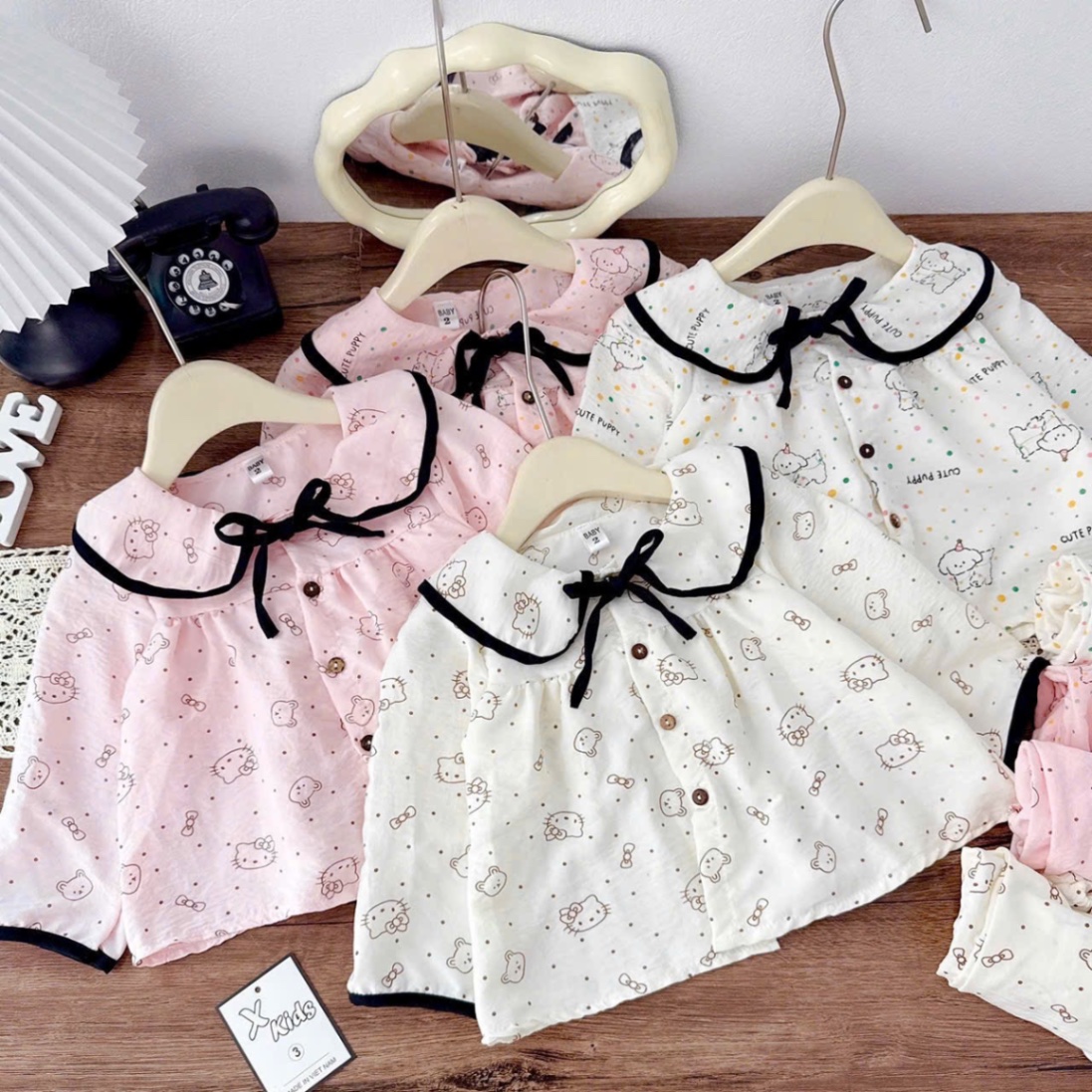 Sét pzm cổ viền đen bé gái