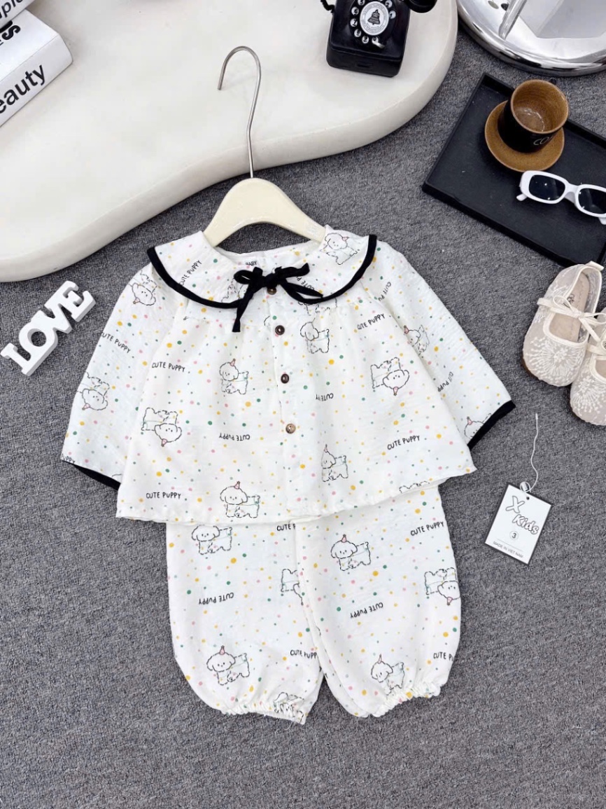 Sét pzm cổ viền đen bé gái