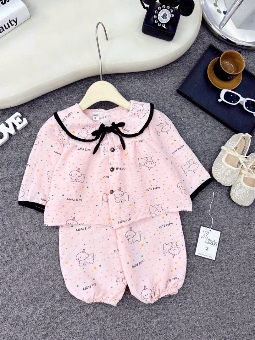 Sét pzm cổ viền đen bé gái