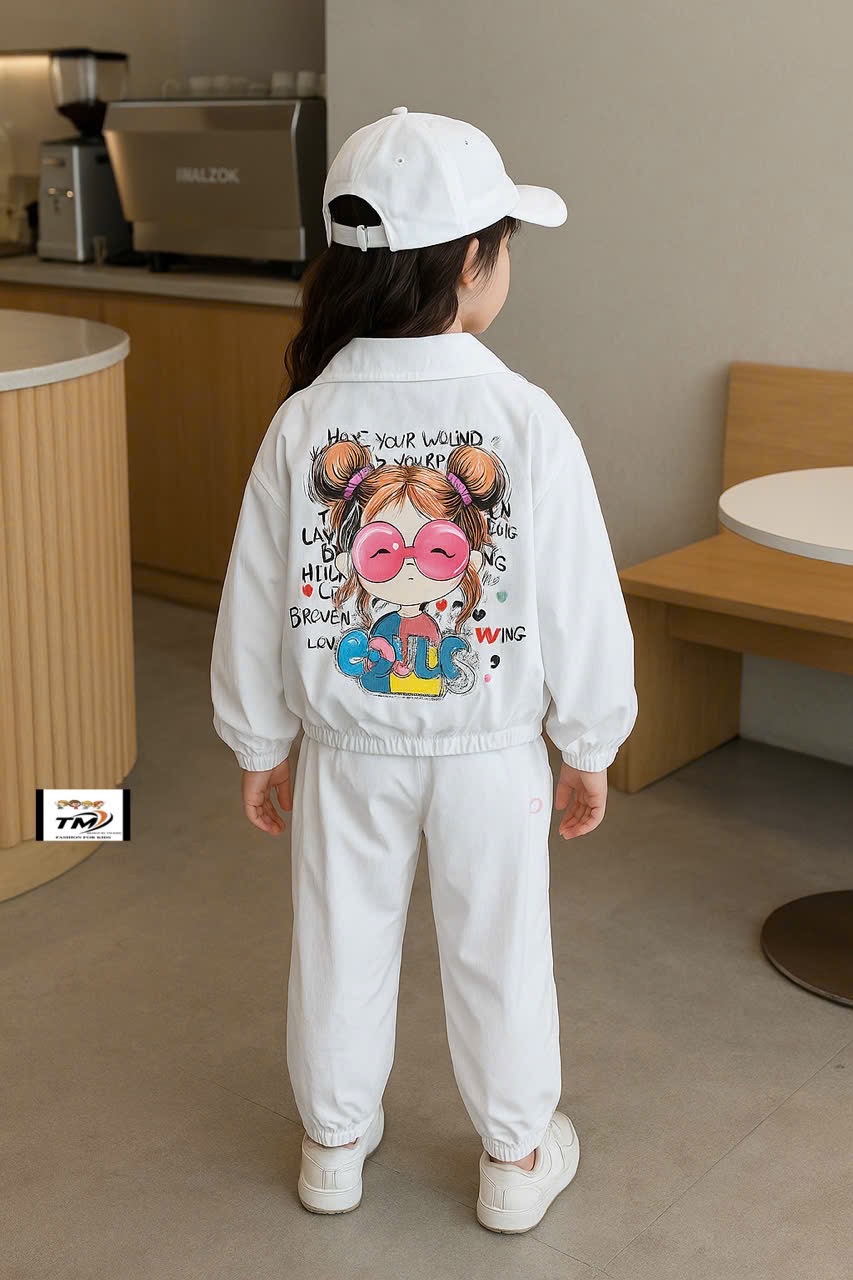 Áo gió hình cô gái búi tóc bé gái